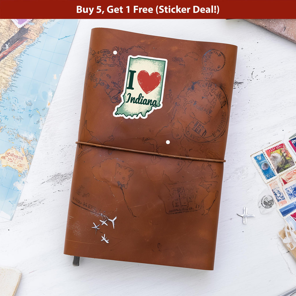 I love Indiana Sticker, Vintage US States Vinyl Decal, Waterproof Decal, Retro Travel Collection
