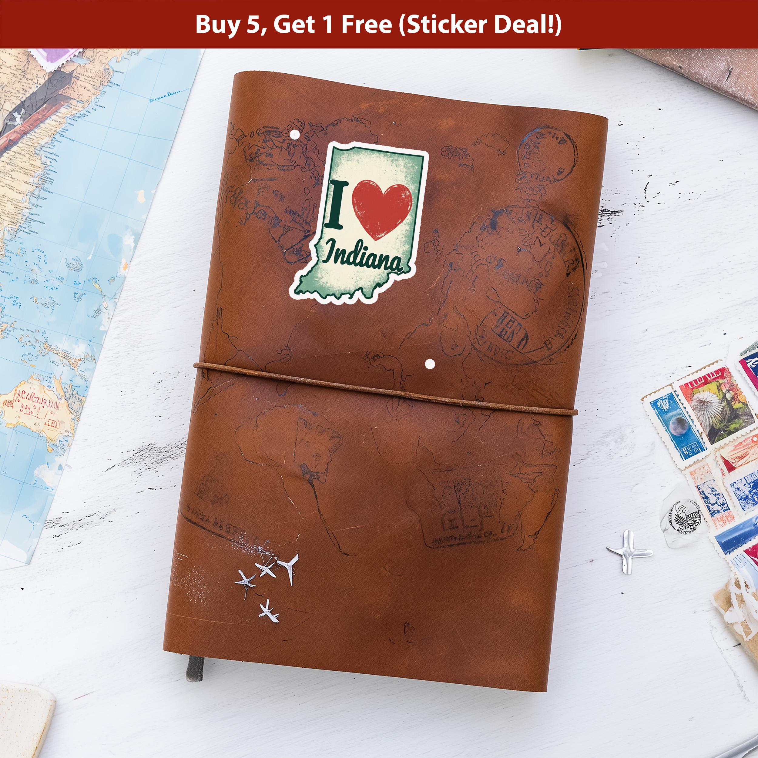 I love Indiana Sticker, Vintage US States Vinyl Decal, Waterproof Decal, Retro Travel Collection