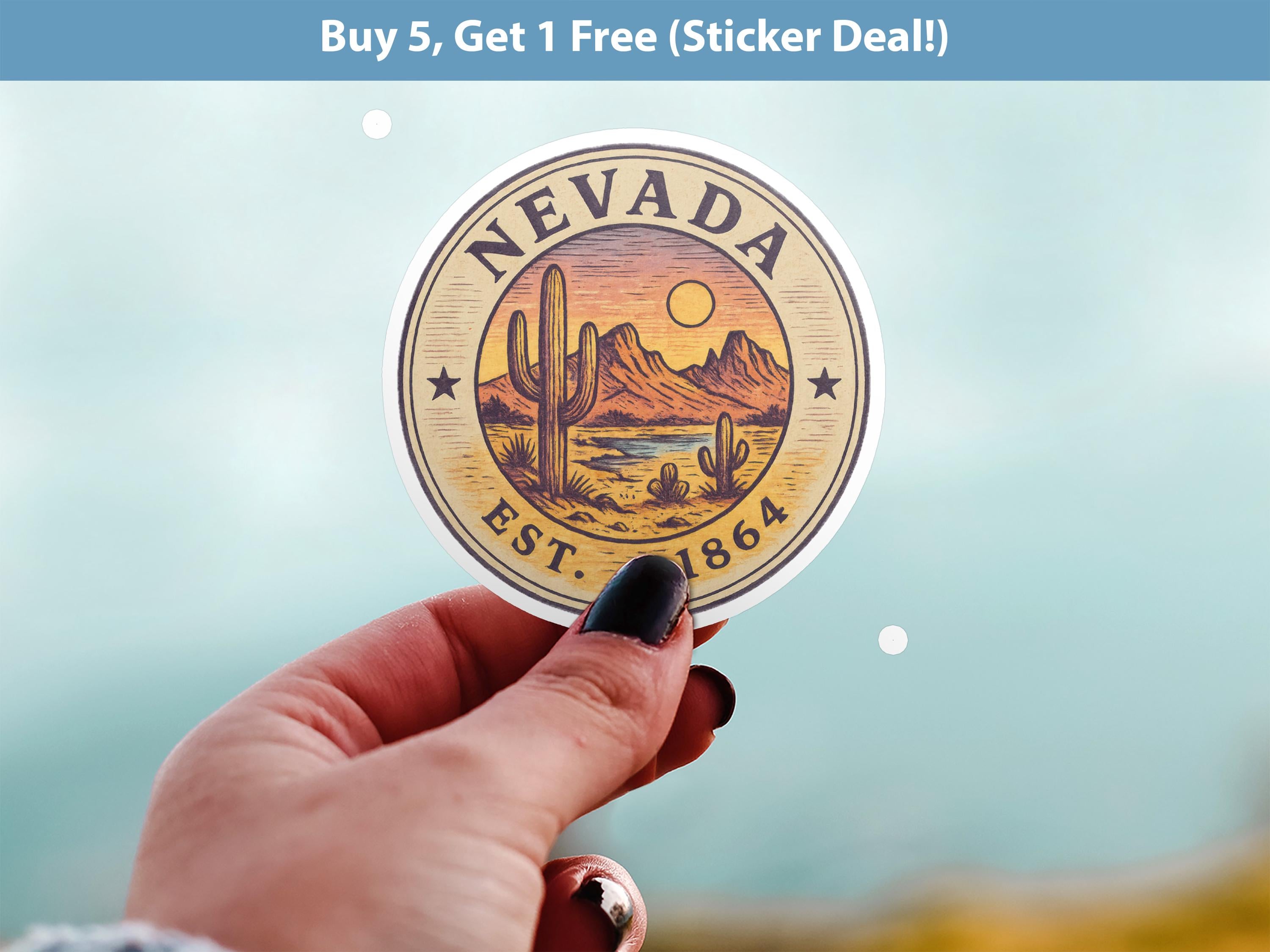 Nevada Sticker, Vintage US States Retro Decal, Waterproof Retro Travel Collection for Laptop Tumbler