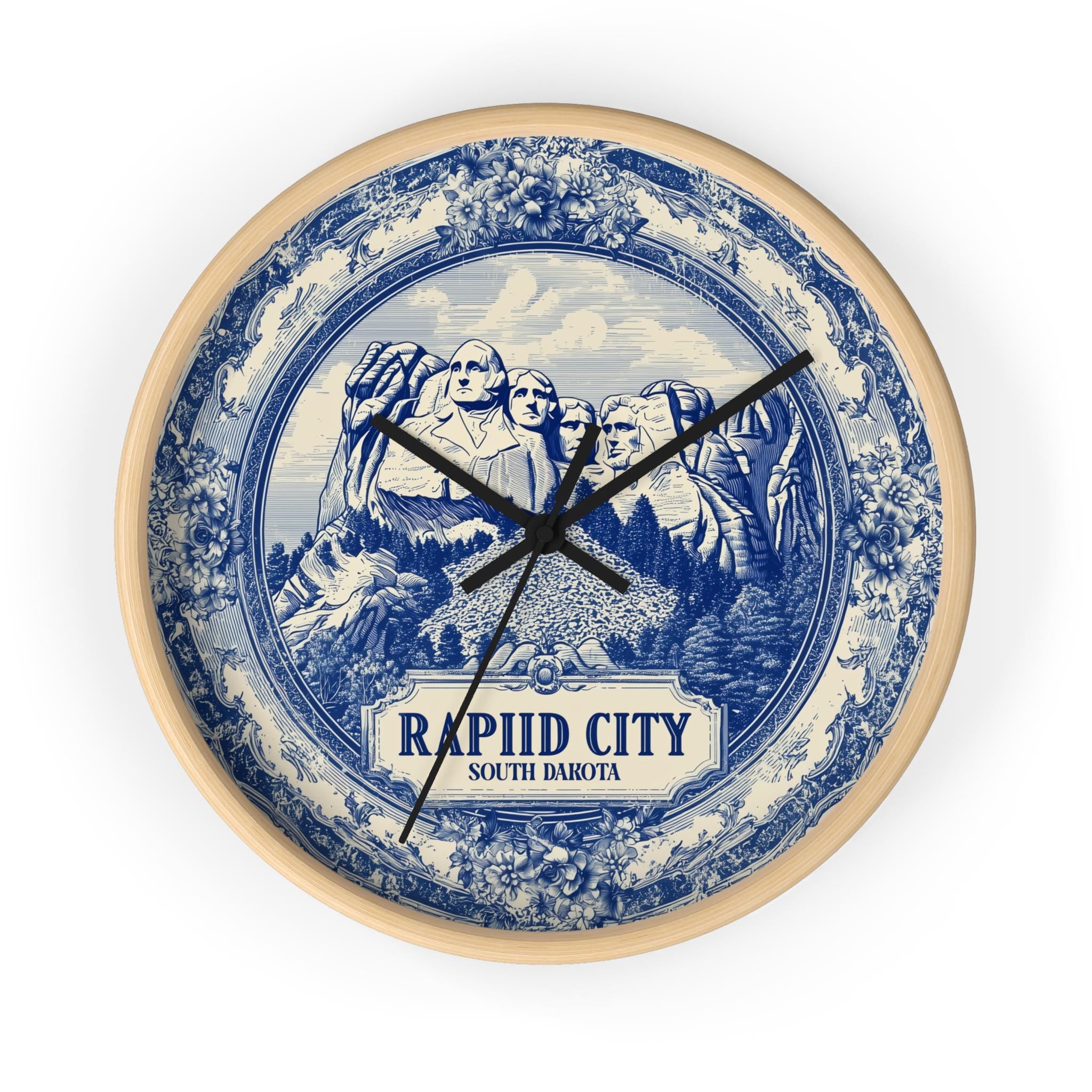 Rapid City South Dakota Wall Clock, Delf style Home Decor, Vintage City Travel Keepsake Art