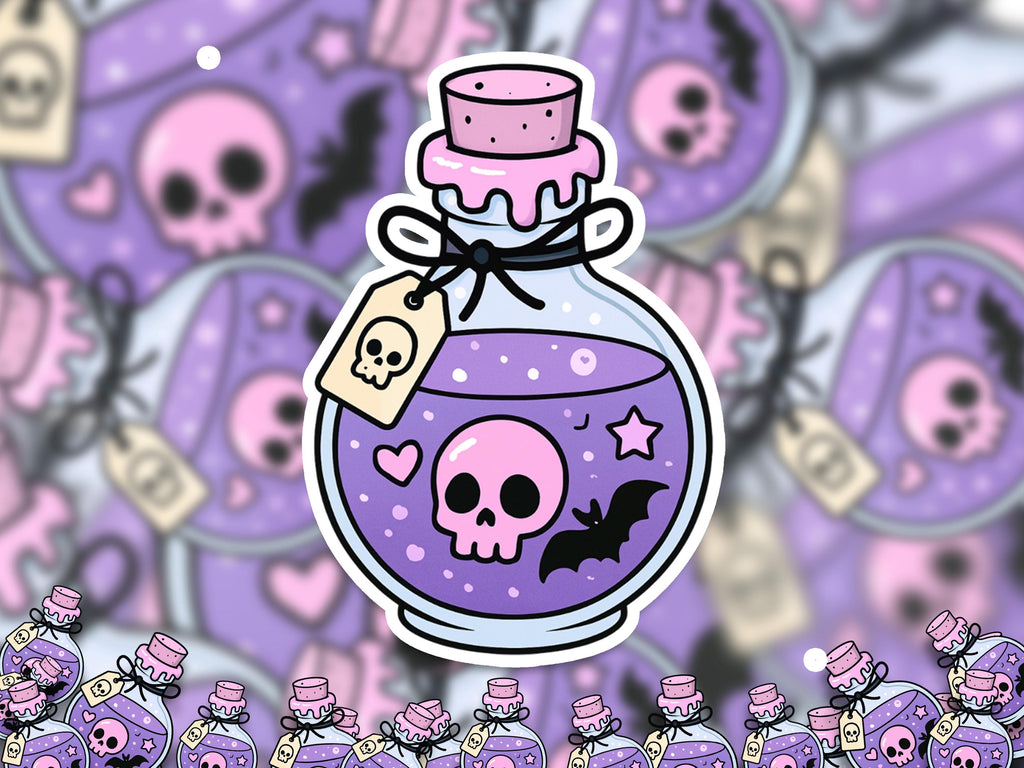 Kawaii Pastel Potion Sticker, Cute Witchy Bottle Decal, Magical Halloween Goth Vinyl