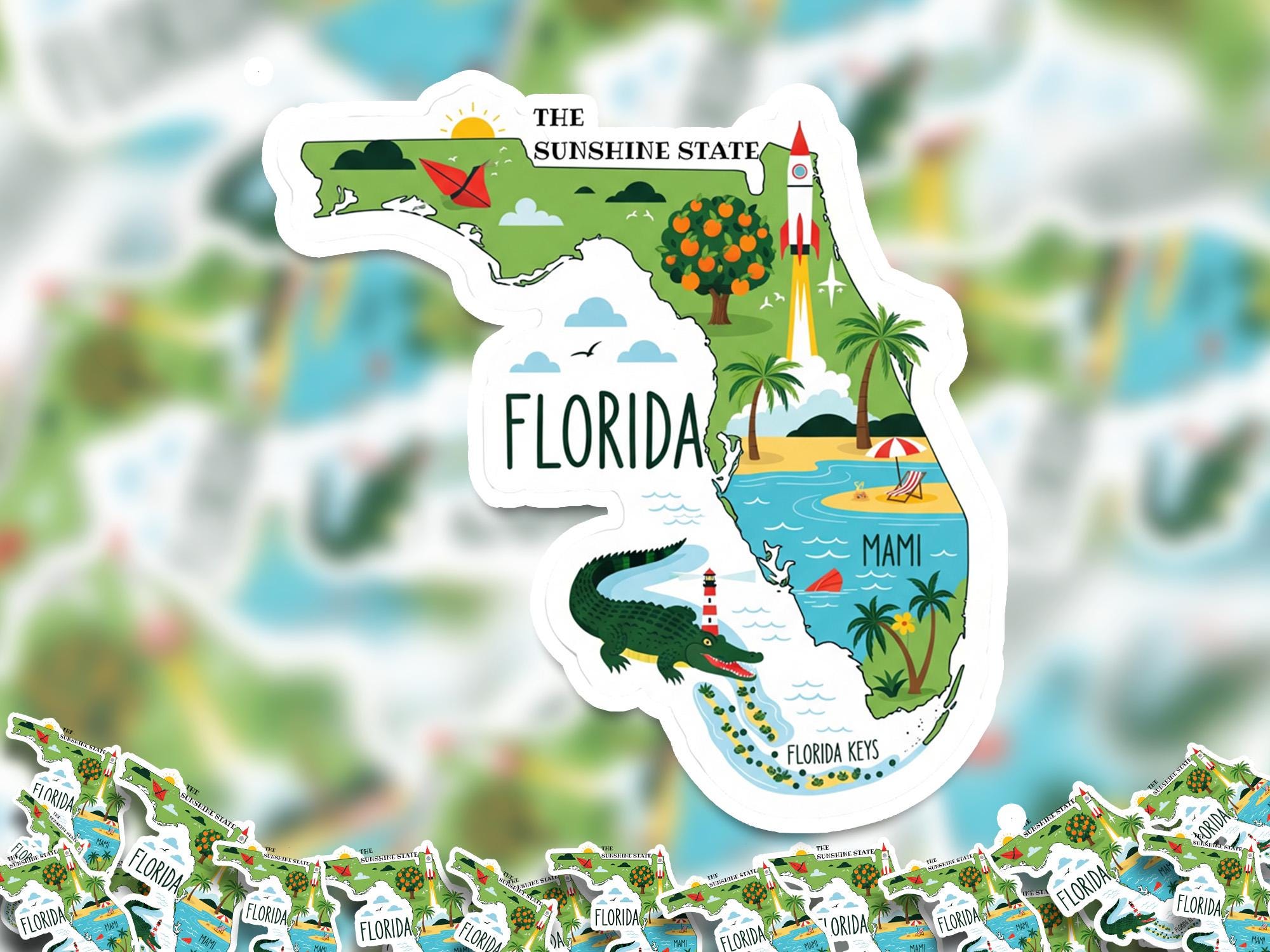 Florida State Sticker, USA Kiss-Cut Vinyl, Landmark Waterproof Decal, United States Travel Collection