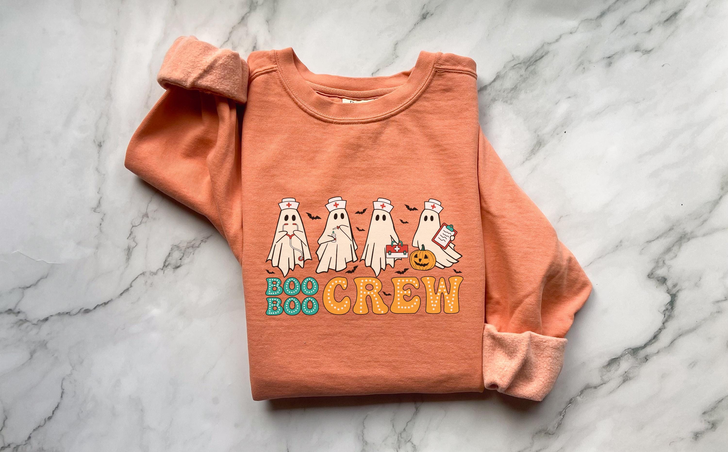 Boo Boo Crew Halloween Nurse Sweatshirt, Spooky RN Fall Top Cozy Autumn Pullover, Cute Retro Gift for Nurse