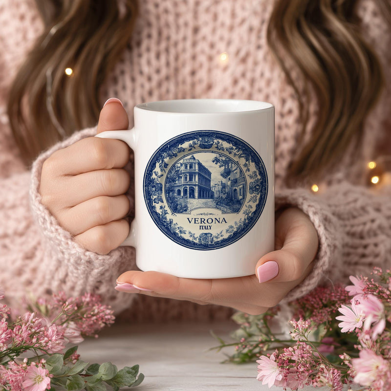 Verona Italy Mug, Custom Delft Style cup, Personalized Vintage Travel City Gift