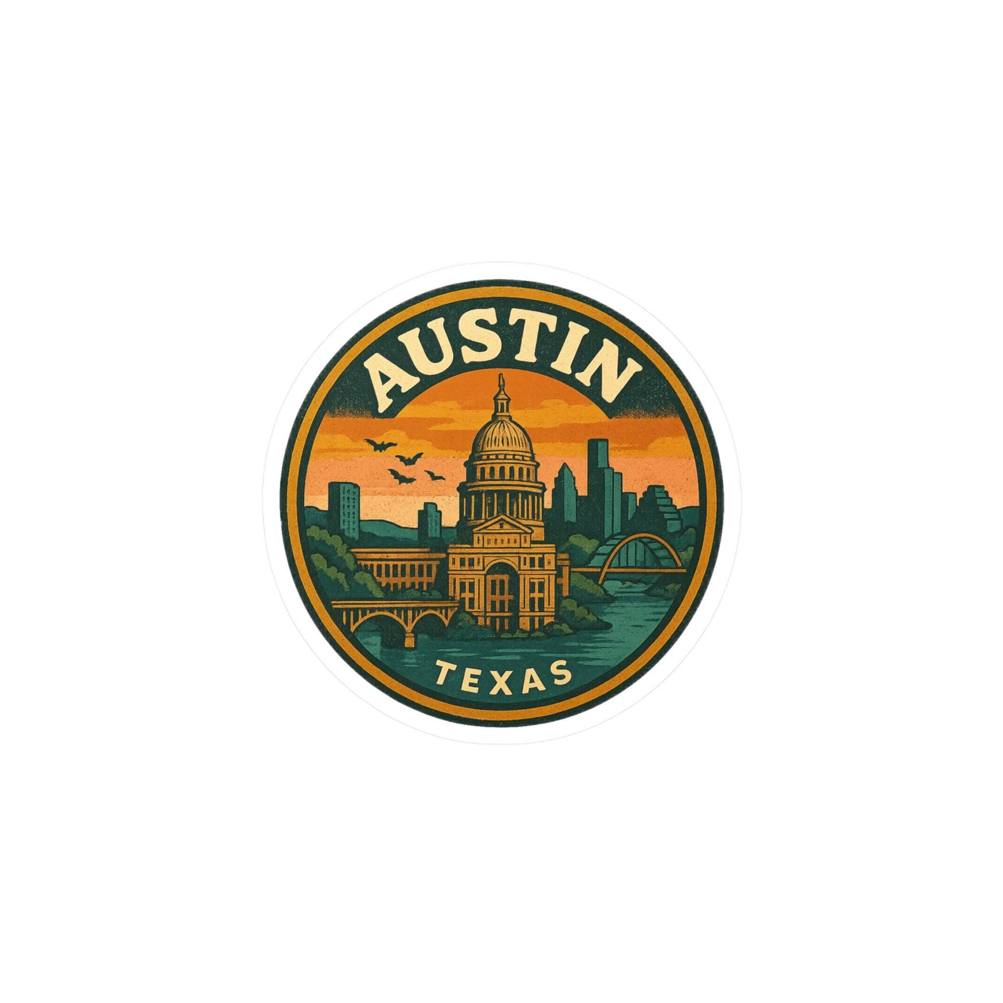 Austin Vinyl Sticker Decals: Waterproof Retro Travel Stickers