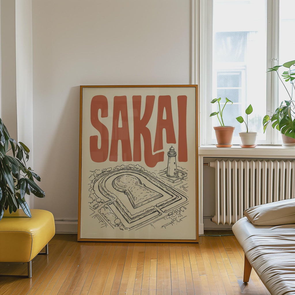 Sakai Japan Wall Art, Framed Canvas Travel Print, Kofun Retro Poster