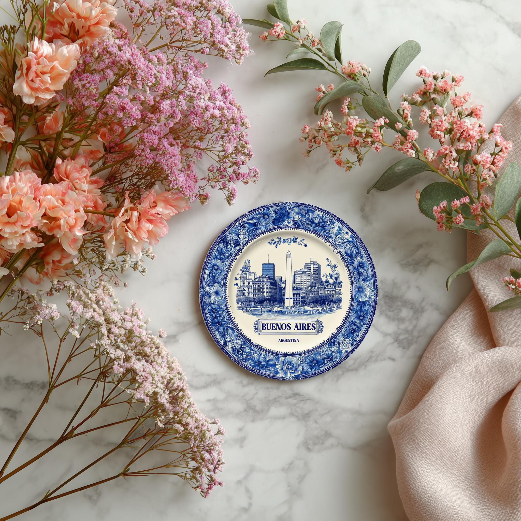Buenos Aires Argentina Delftware Ceramic Coaster, Blue White Travel Gift, Vintage Home Decor Collectible