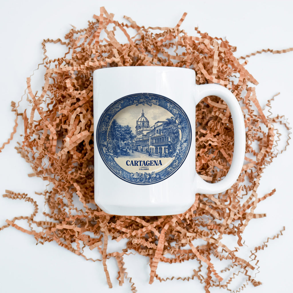 Cartagena Colombia Mug, Custom Delft Style cup, Personalized Vintage Travel City Gift