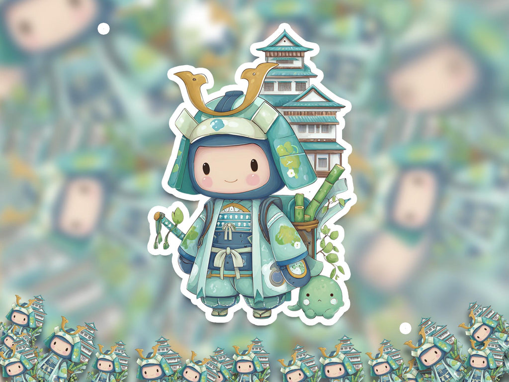 Samurai Cute  Sticker Kawaii Japanese, Kiss-Cut Vinyl Decals, Waterproof Stickers for Laptop & Tumbler, Cute Vinyl Decal Stickers