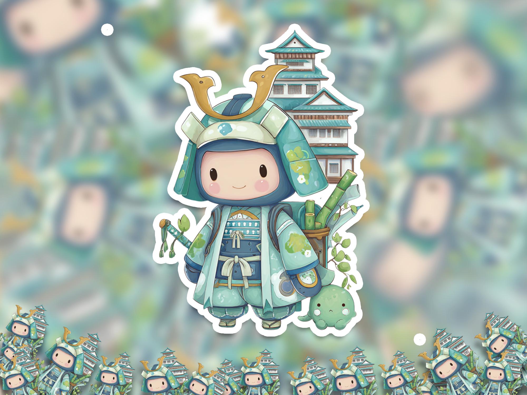 Samurai Cute  Sticker Kawaii Japanese, Kiss-Cut Vinyl Decals, Waterproof Stickers for Laptop & Tumbler, Cute Vinyl Decal Stickers