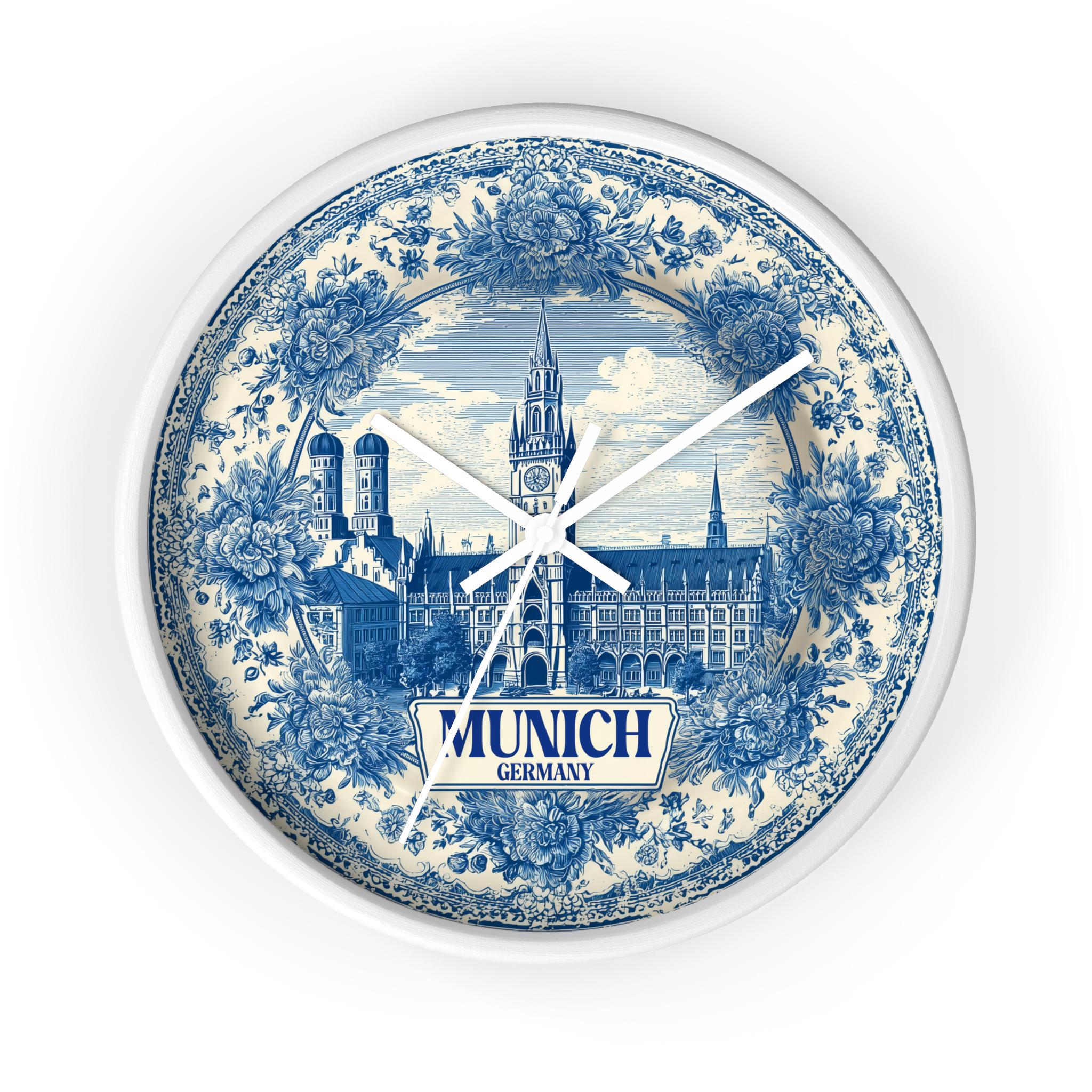 Munich Germany Wall Clock, Delf style Home Decor, Vintage City Travel Keepsake Art