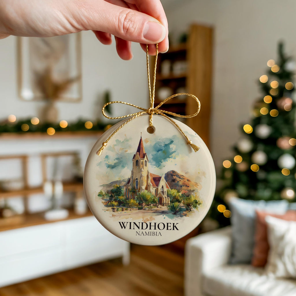 Windhoek Namibia Personalized Watercolor Ornament, Custom Ceramic Christmas gift, Travel Keepsake