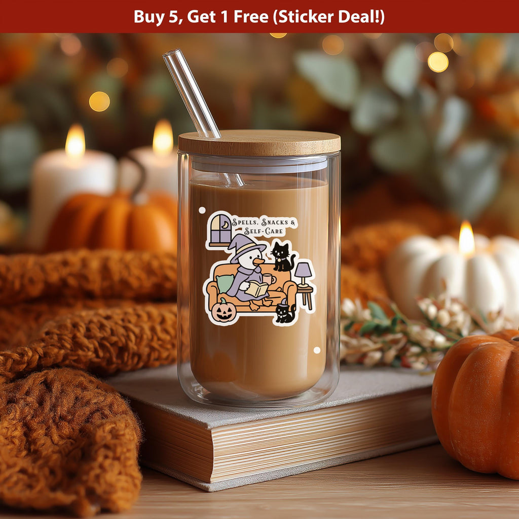 Spells Snacks & Self Care Sticker, Silly Goose Sarcastic Decal, Cute Witch Halloween Vinyl