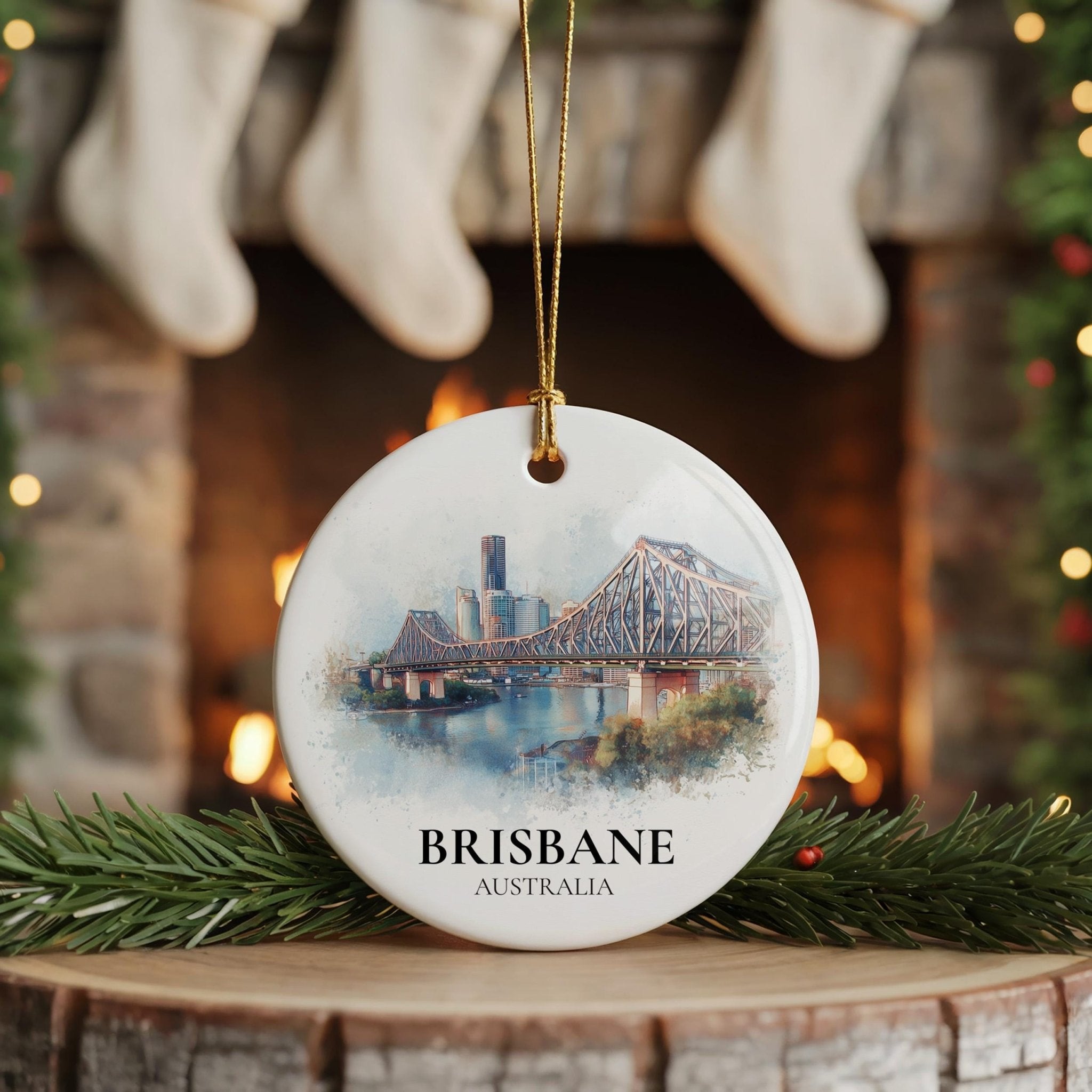 Brisbane Australia Personalized Watercolor Ornament, Custom Ceramic Christmas gift, Travel Keepsake - CuteBeePix