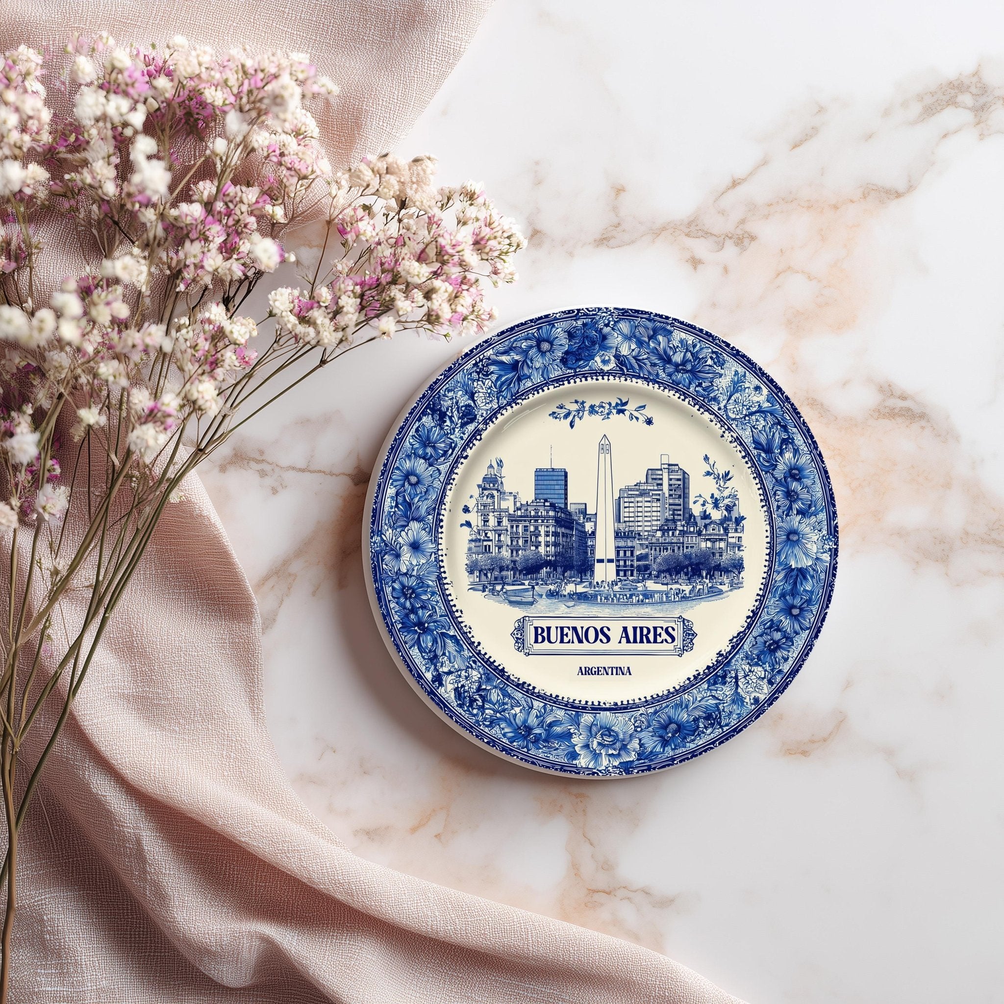 Buenos Aires Argentina Delftware Ceramic Coaster, Blue White Travel Gift, Vintage Home Decor Collectible - CuteBeePix