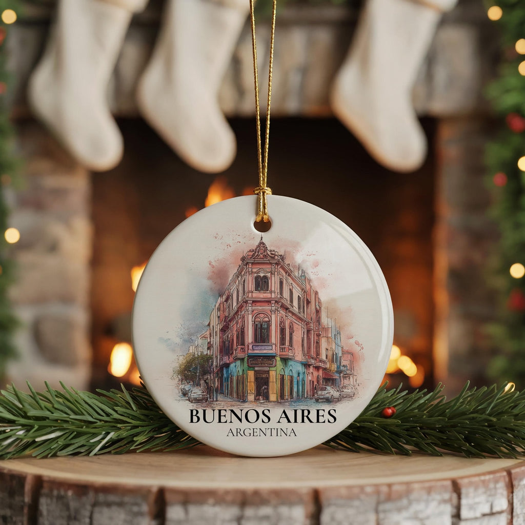 Buenos Aires Argentina Personalized Watercolor Ornament, Custom Ceramic Christmas gift, Travel Keepsake - CuteBeePix