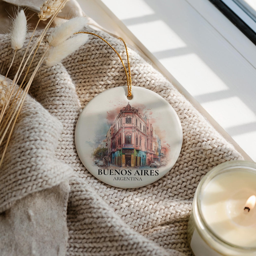 Buenos Aires Argentina Personalized Watercolor Ornament, Custom Ceramic Christmas gift, Travel Keepsake - CuteBeePix