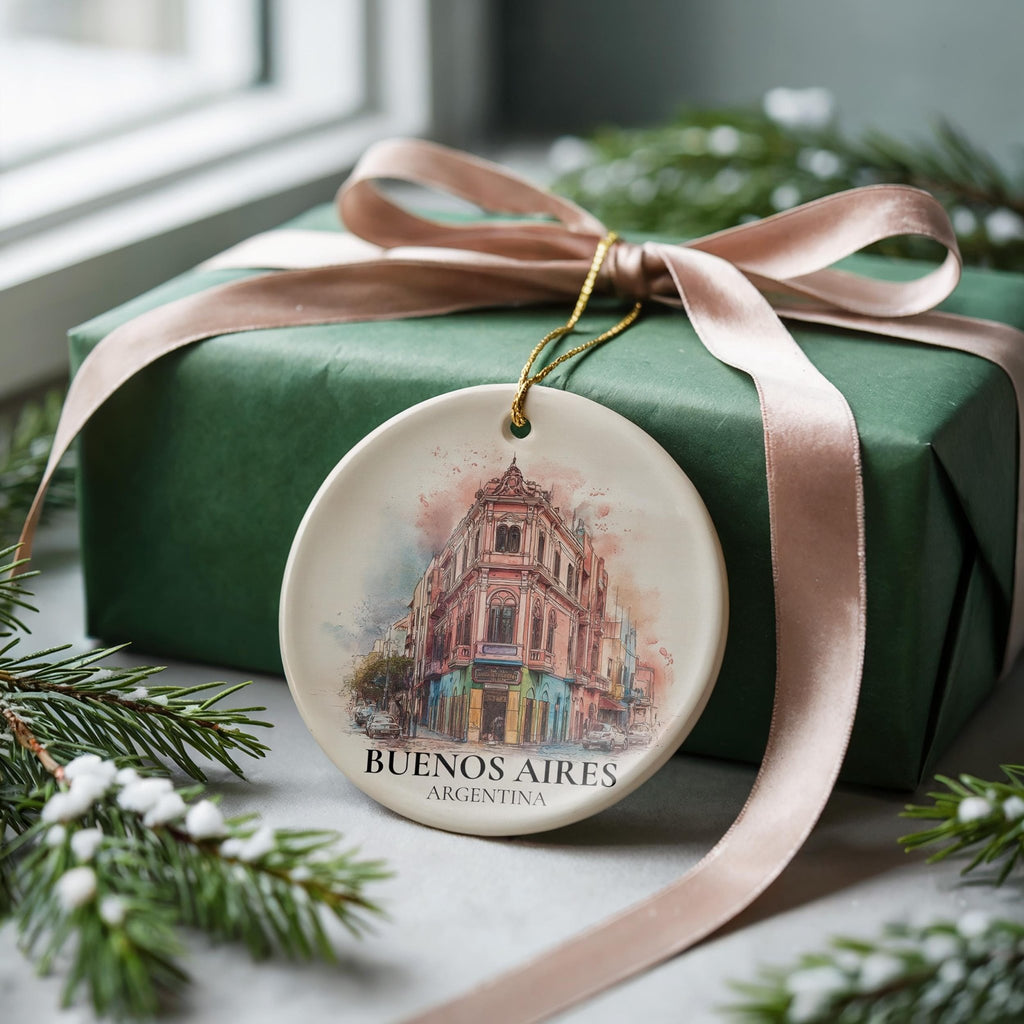 Buenos Aires Argentina Personalized Watercolor Ornament, Custom Ceramic Christmas gift, Travel Keepsake - CuteBeePix