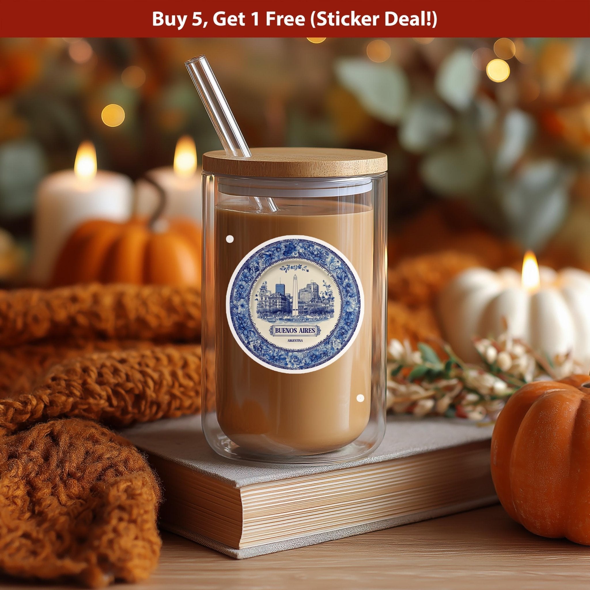 Buenos Aires Argentina Sticker Vintage Delft style, Delftware Decal Waterproof Vinyl, Blue City Travel - CuteBeePix