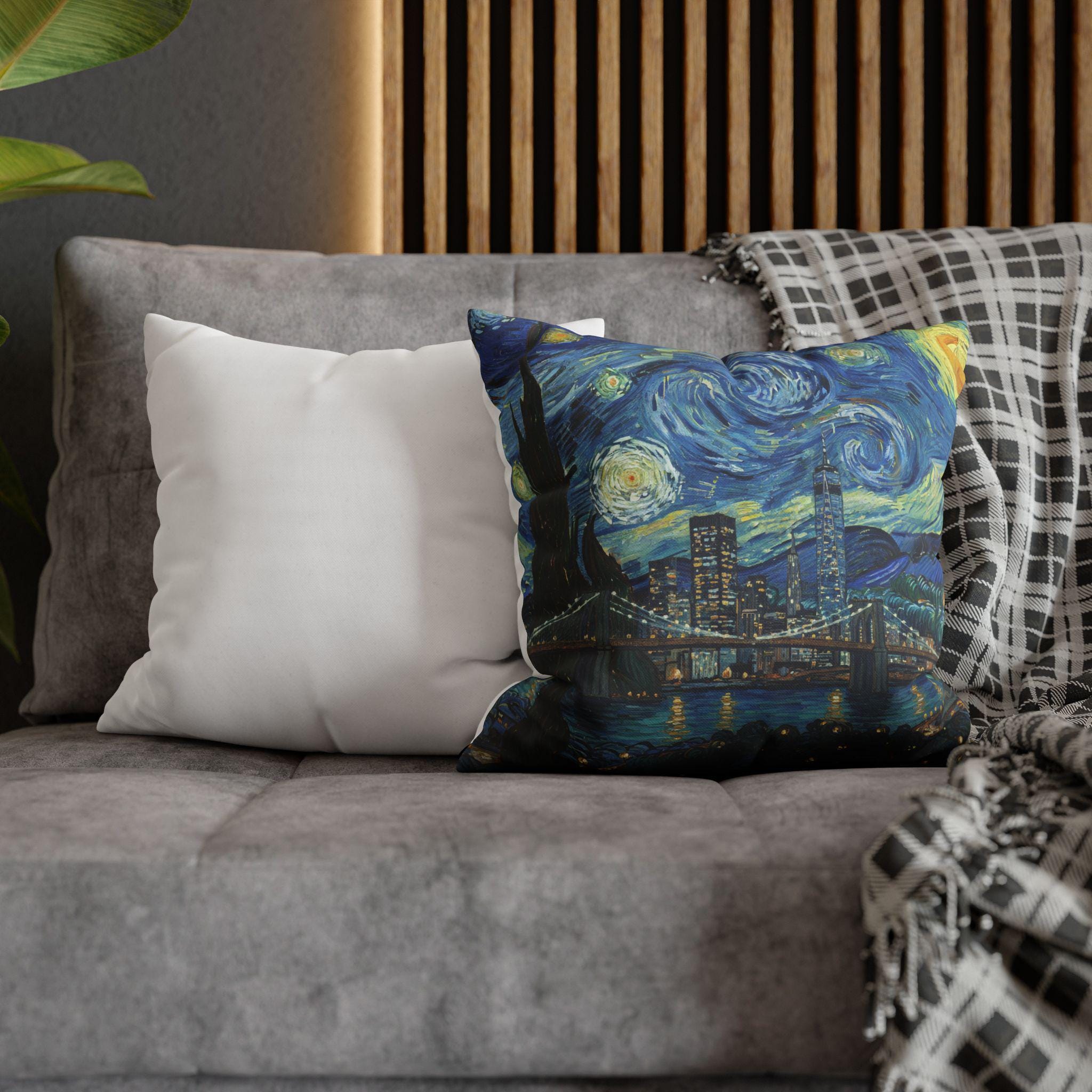 New York City Pillowcase Starry Night, Van Gogh Throw Pillow Canvas Home Decor Gift