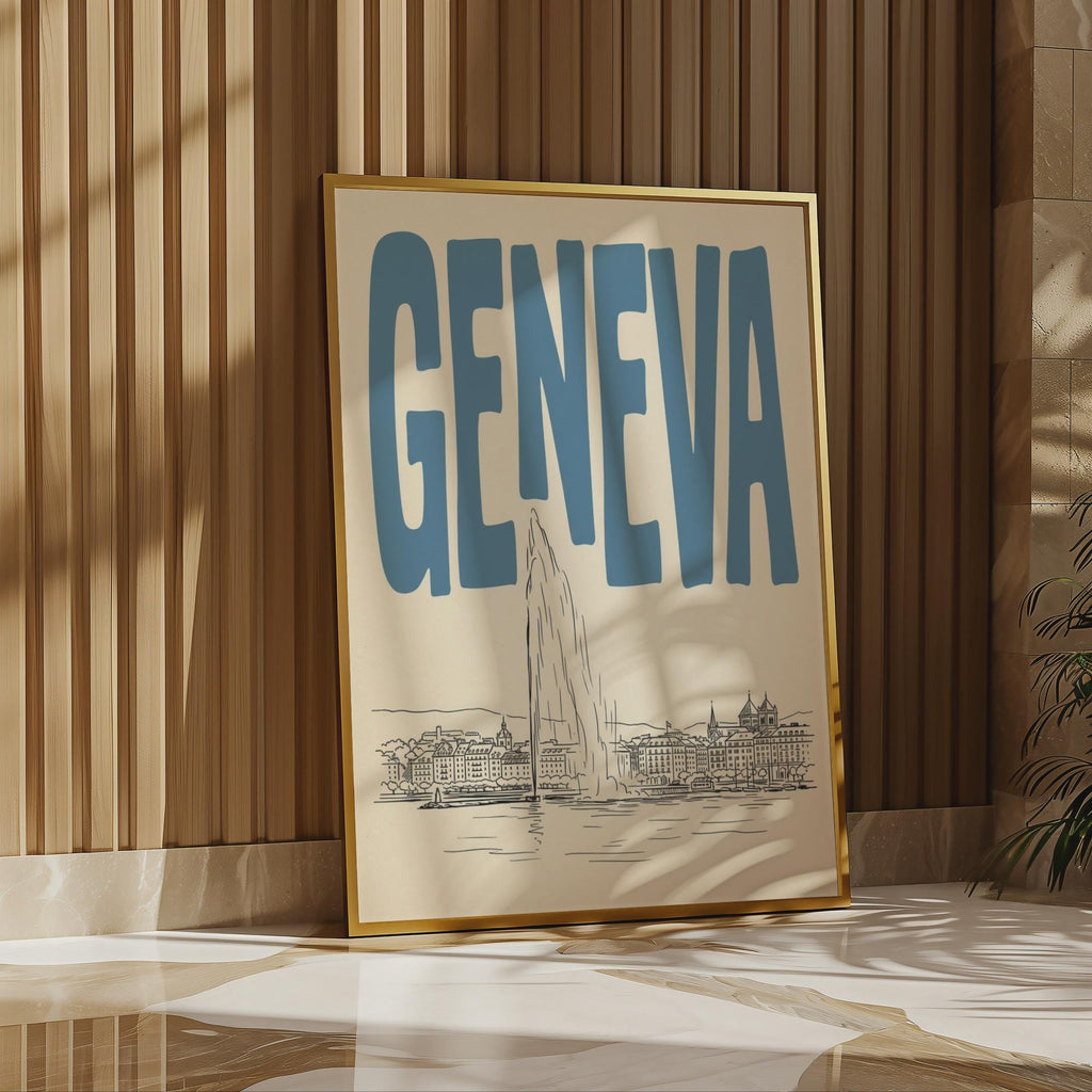Geneva Switzerland Wall Minimalist Art, Vintage Travel Poster, Framed Canvas Print