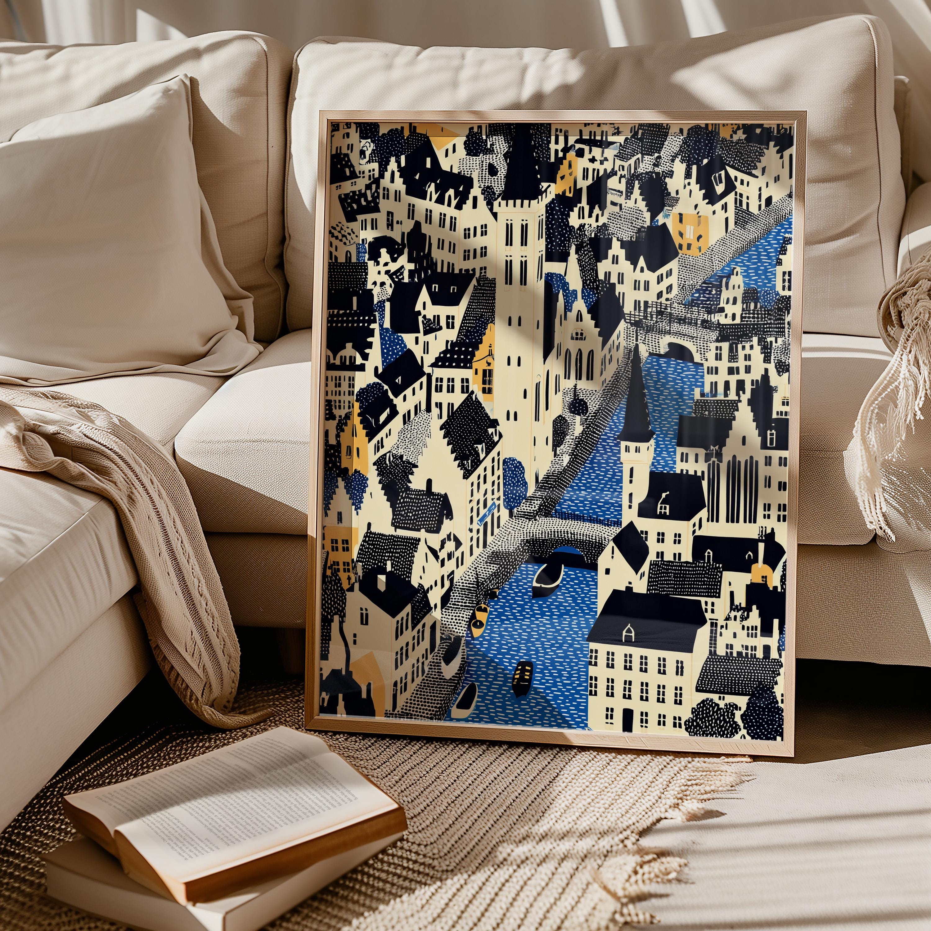 Bruges Belgium Print, Pop Art Modern Wall Art Poster Belgian Travel gift