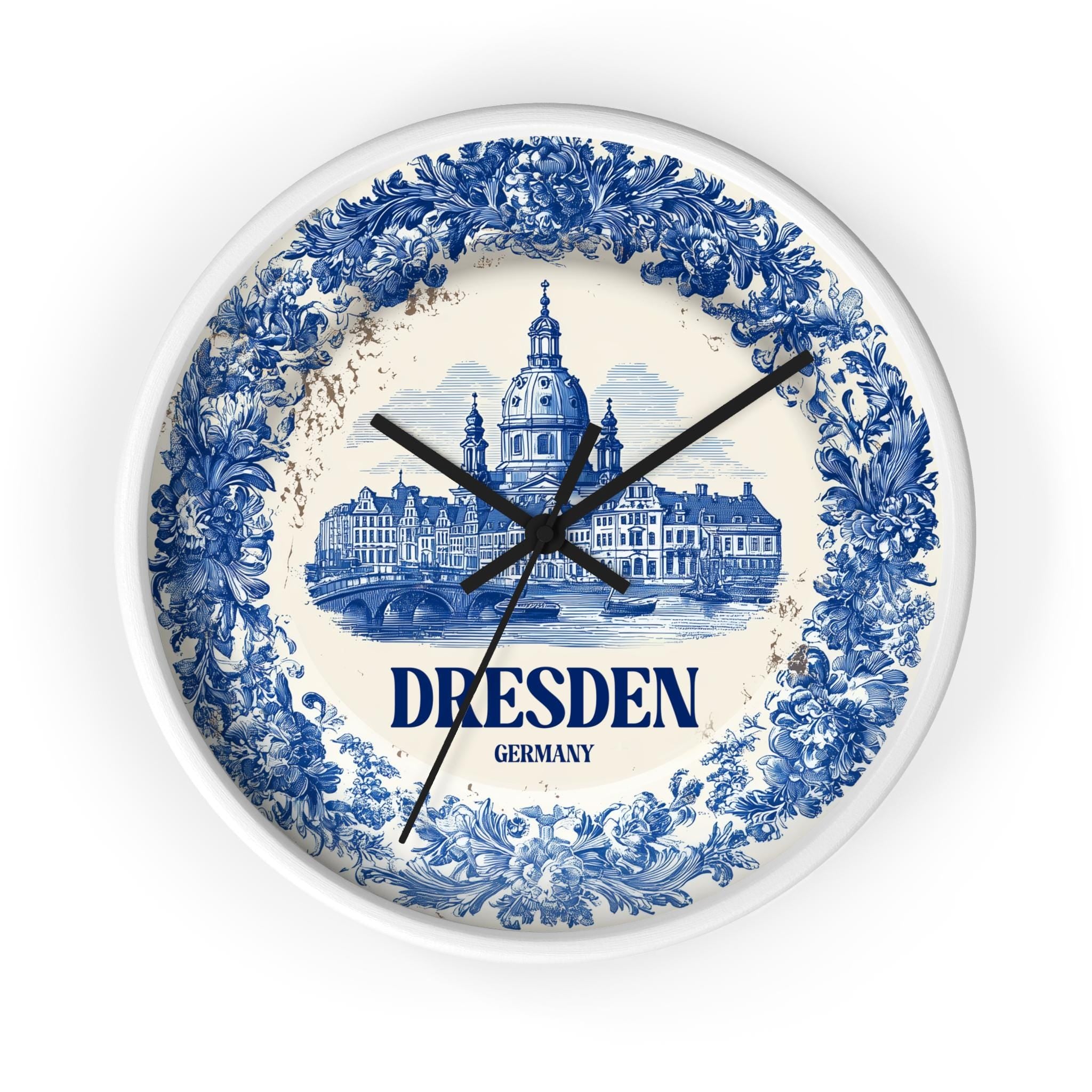 Dresden Germany Wall Clock, Delf style Home Decor, Vintage City Travel Keepsake Art