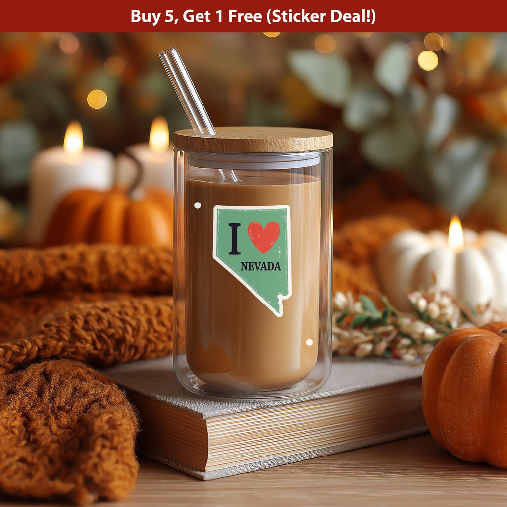 I love Nevada Sticker, Vintage US States Vinyl Decal, Waterproof Decal, Retro Travel Collection