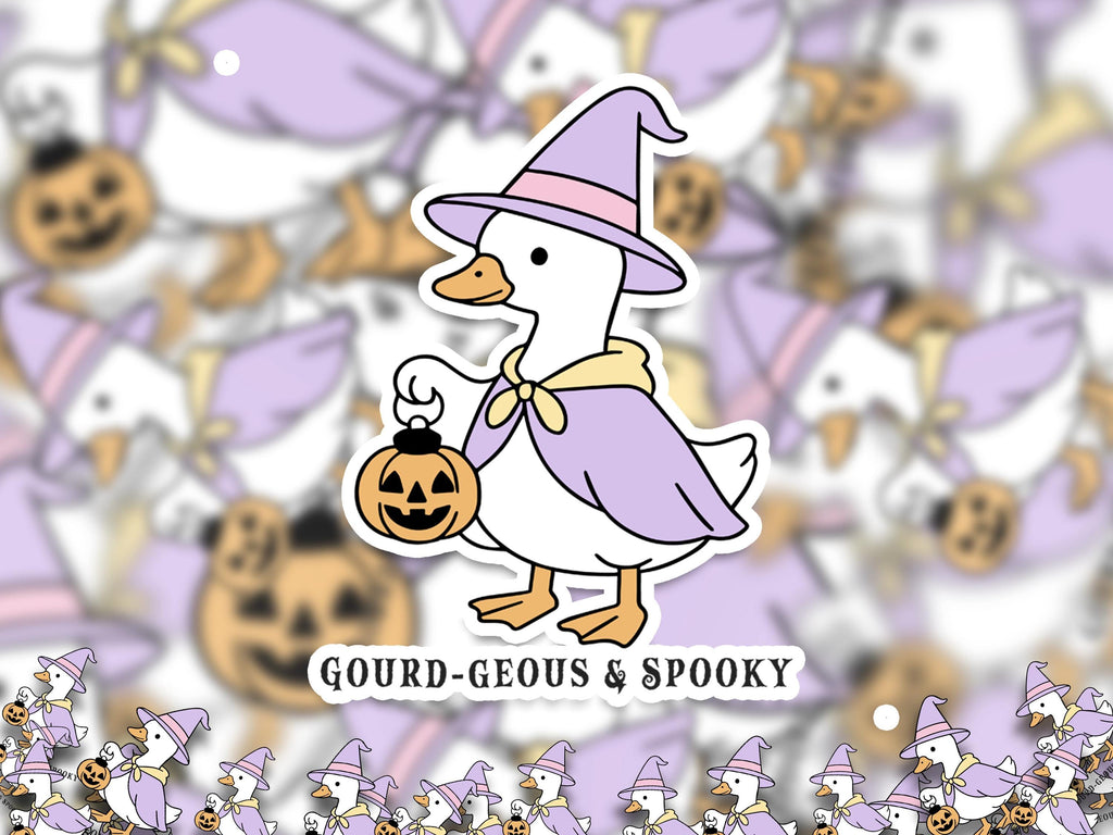 Gourd geous & Spooky Sticker, Silly Goose Sarcastic Decal, Cute Witch Halloween Vinyl Decal