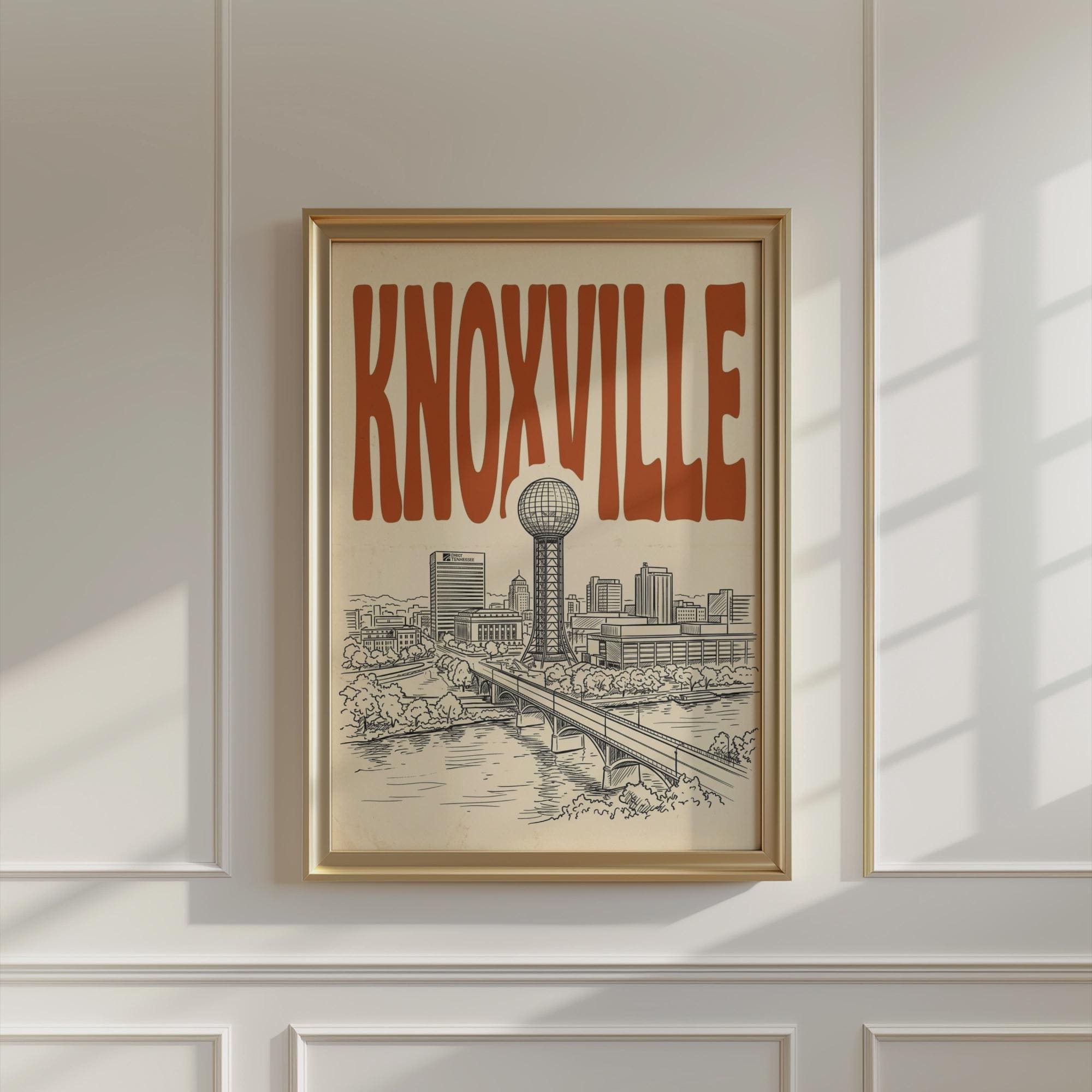 Knoxville Tennessee Skyline Wall Art, Framed Canvas Print, Retro City Decor