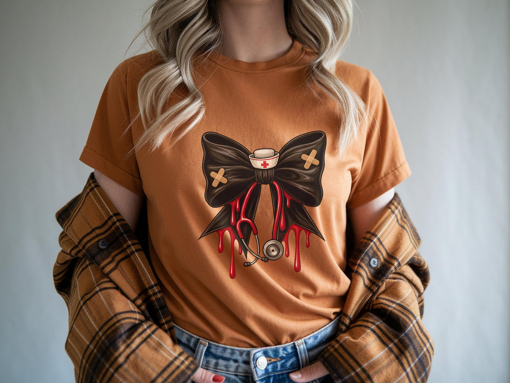 Halloween Nurse Shirt with Spooky Bow and Stethoscope, Cute Fall Medical Sweatshirt, Gift for Nurse or Healthcare Worker