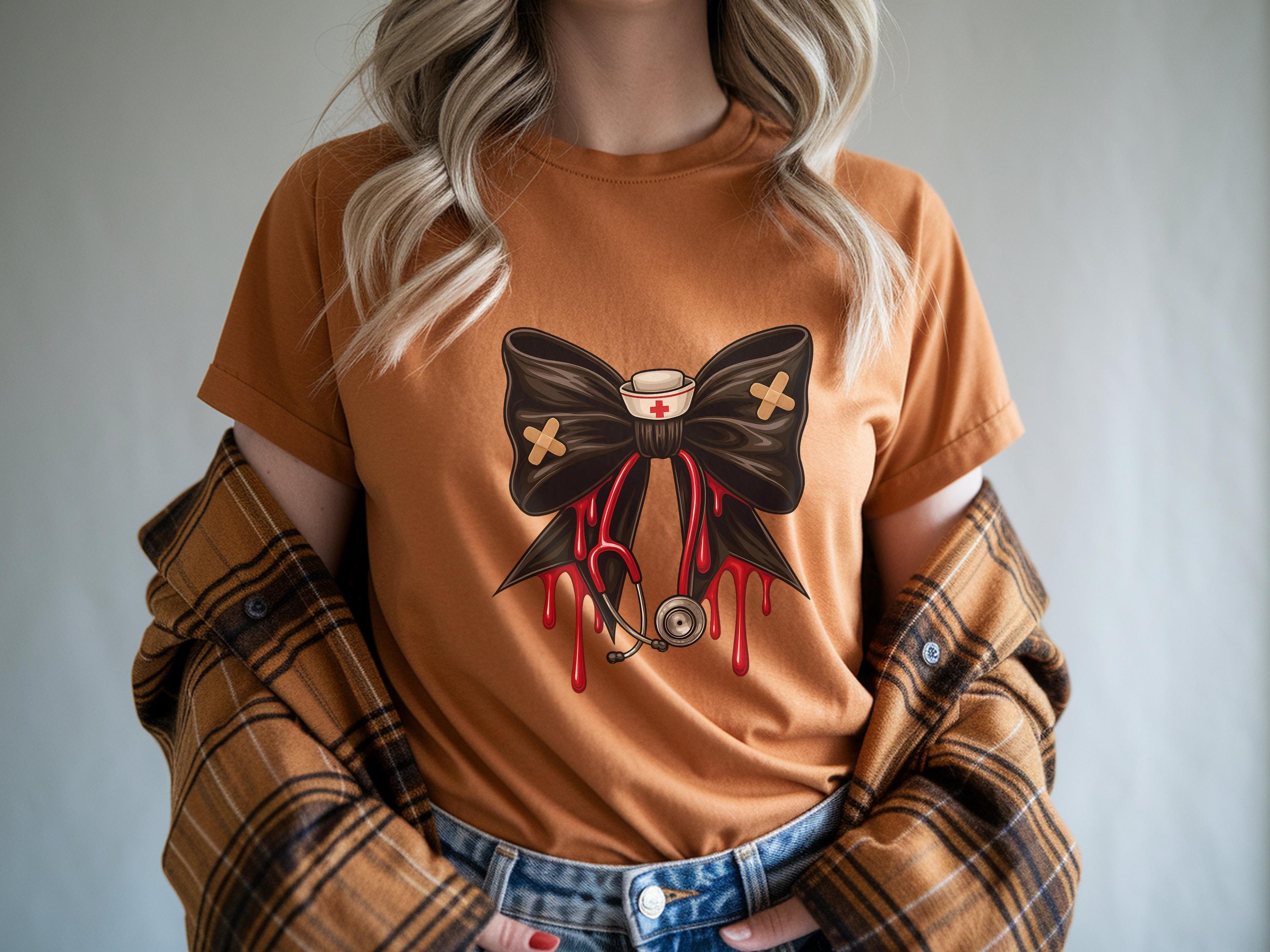 Halloween Nurse Shirt with Spooky Bow and Stethoscope, Cute Fall Medical Sweatshirt, Gift for Nurse or Healthcare Worker