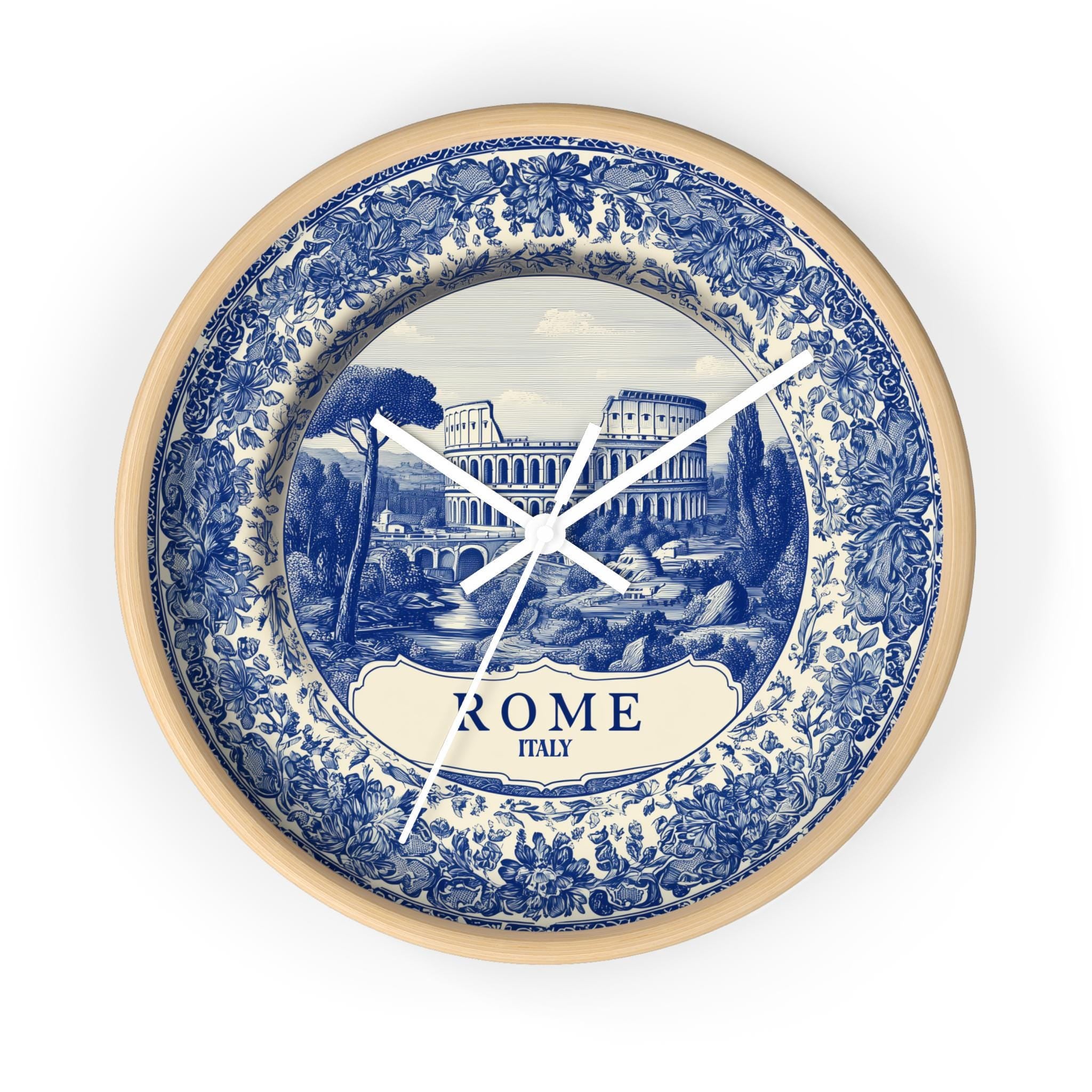 Rome Italy Wall Clock, Delf style Home Decor, Vintage City Travel Keepsake Art