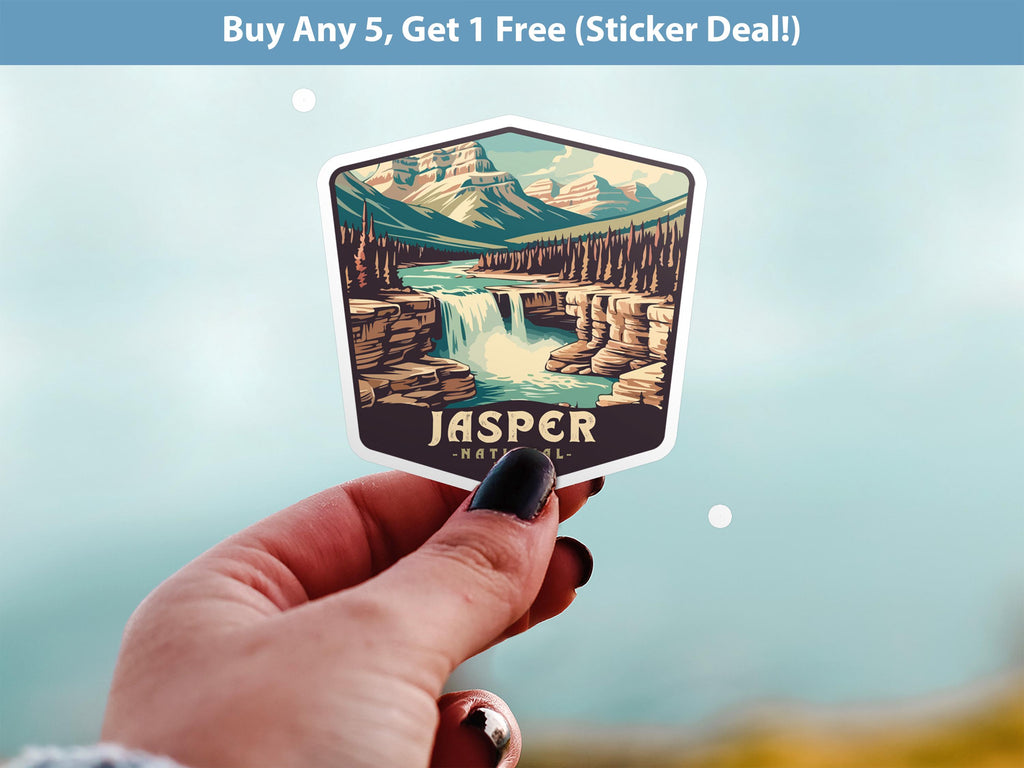 Jasper National Park Sticker, Vinyl Canada Alberta, Retro Water Bottle Decal Hiking