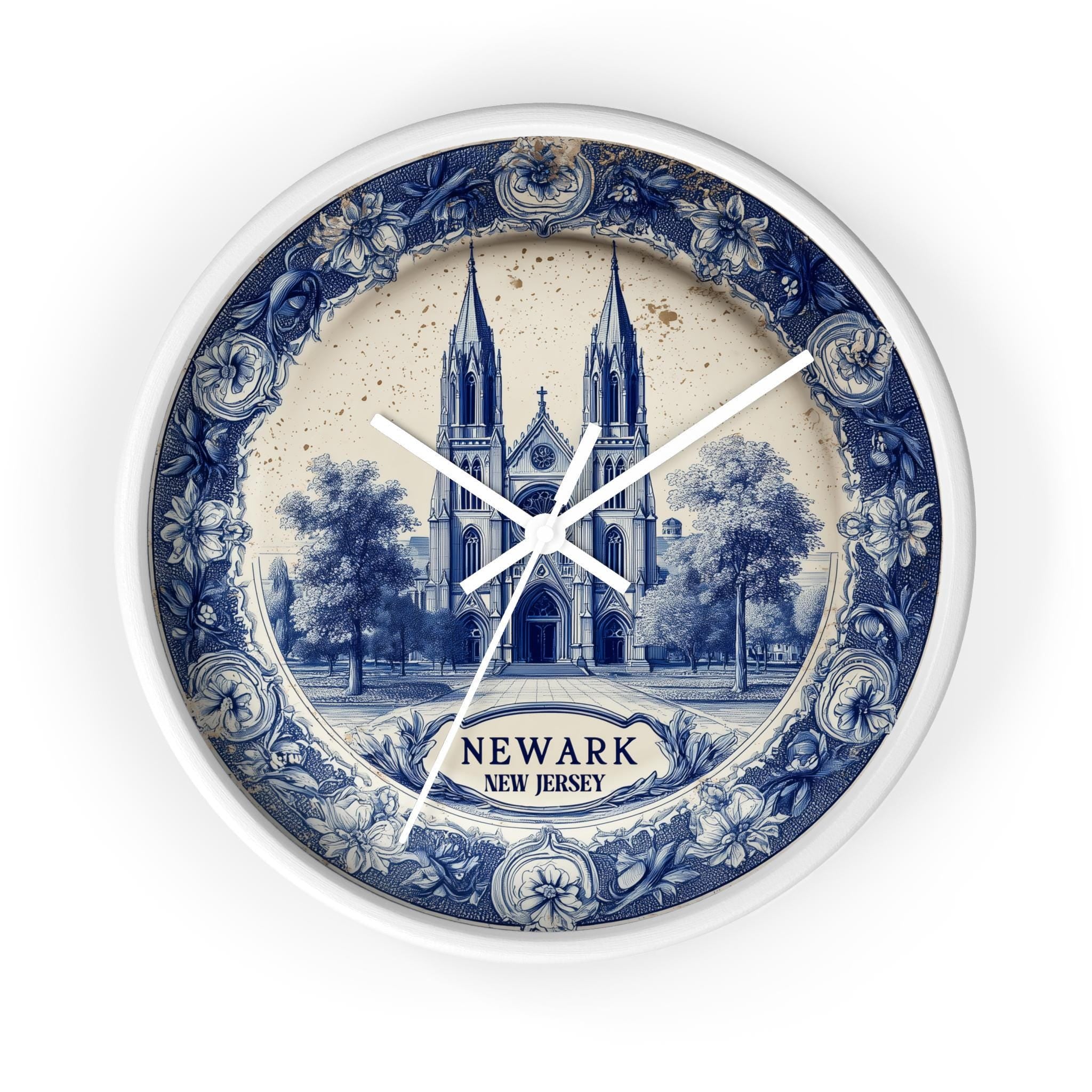 Newark New Jersey Wall Clock, Delf style Home Decor, Vintage City Travel Keepsake Art