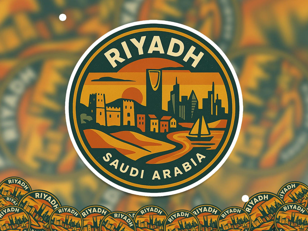 Riyadh Saudi Arabia Sticker Kiss-Cut Vinyl, Waterproof Decal, Retro Travel Lover Collection