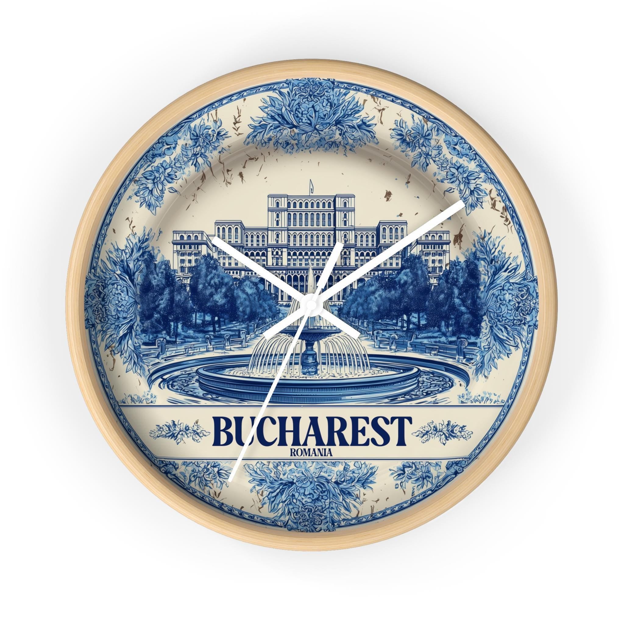 Bucharest Romania Wall Clock, Delf style Home Decor, Vintage City Travel Keepsake Art