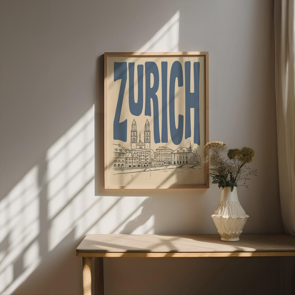 Zurich Skyline Wall Art, Framed Canvas Print, Switzerland Travel Poster
