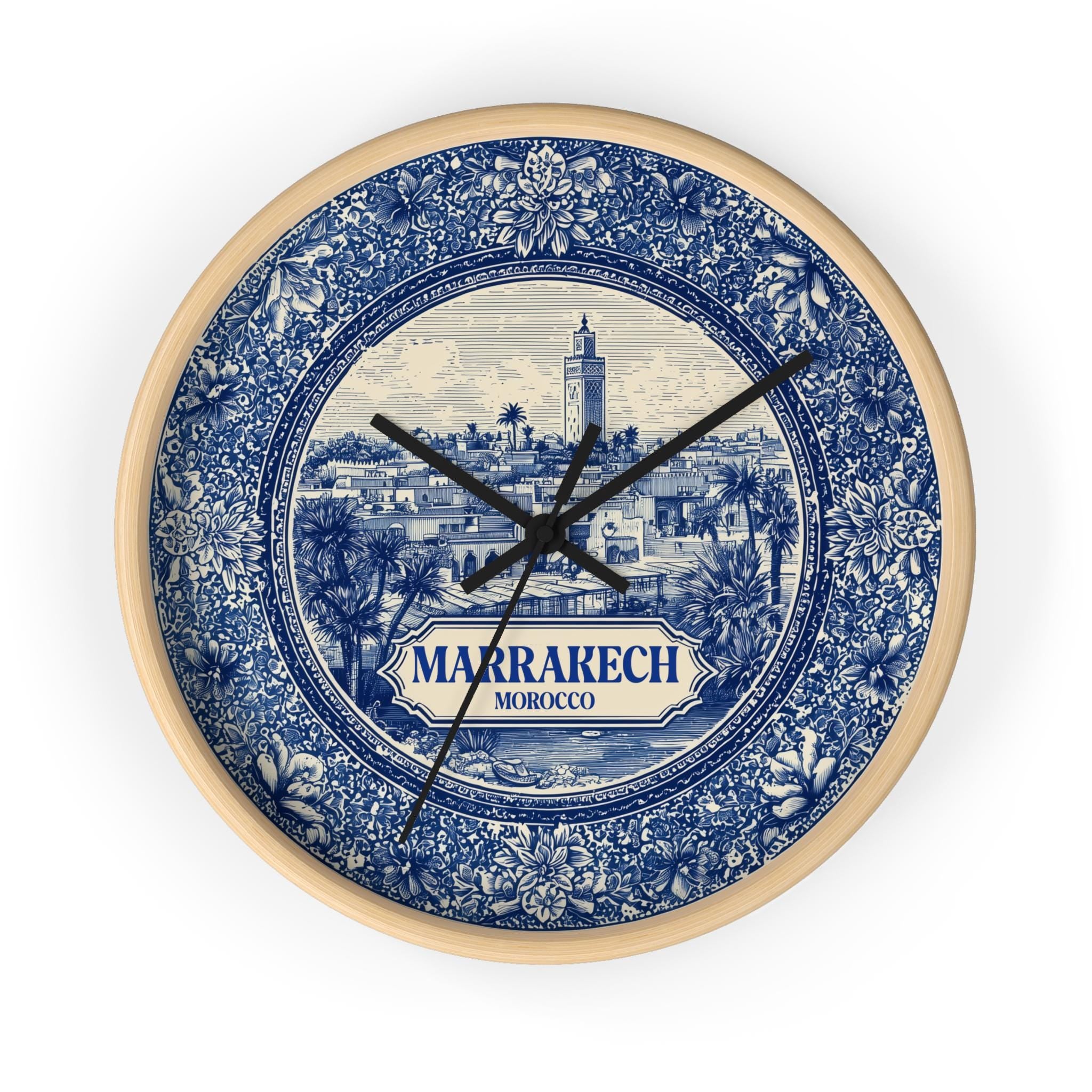 Marrakech Morocco Wall Clock, Delf style Home Decor, Vintage City Travel Keepsake Art