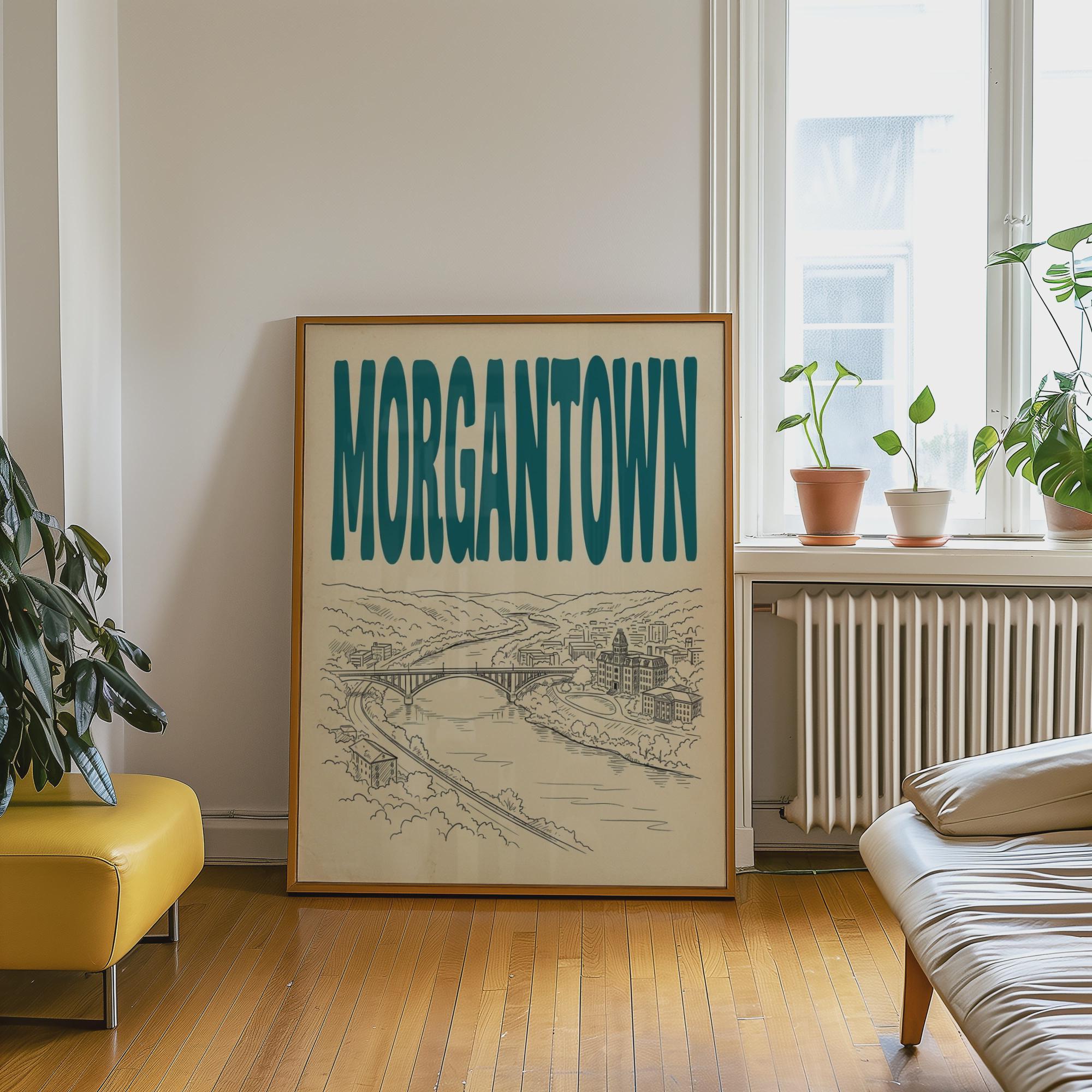 Morgantown West Virginia Wall Art, Framed Canvas Skyline Print, City Decor