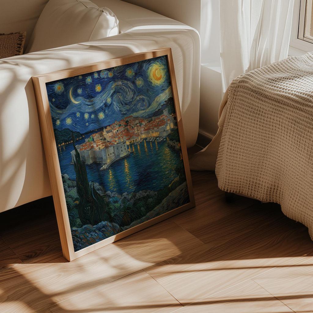 Dubrovnik Croatia Starry Night Wall Art, Van Gogh Print, Travel Gift Home Decor