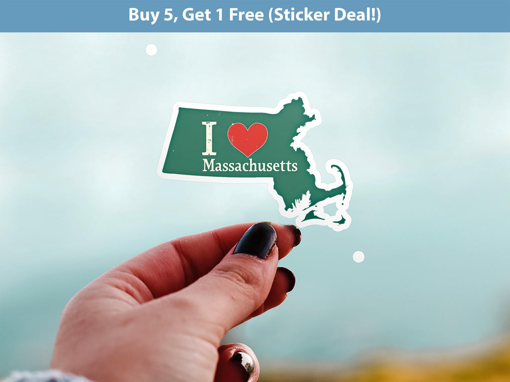 I love Massachusetts Sticker, Vintage US States Vinyl Decal, Waterproof Decal, Retro Travel Collection