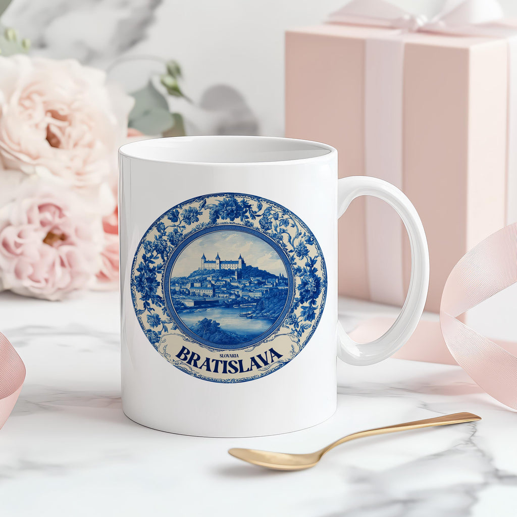 Bratislava Slovakia Mug, Custom Delft Style cup, Personalized Vintage Travel City Gift