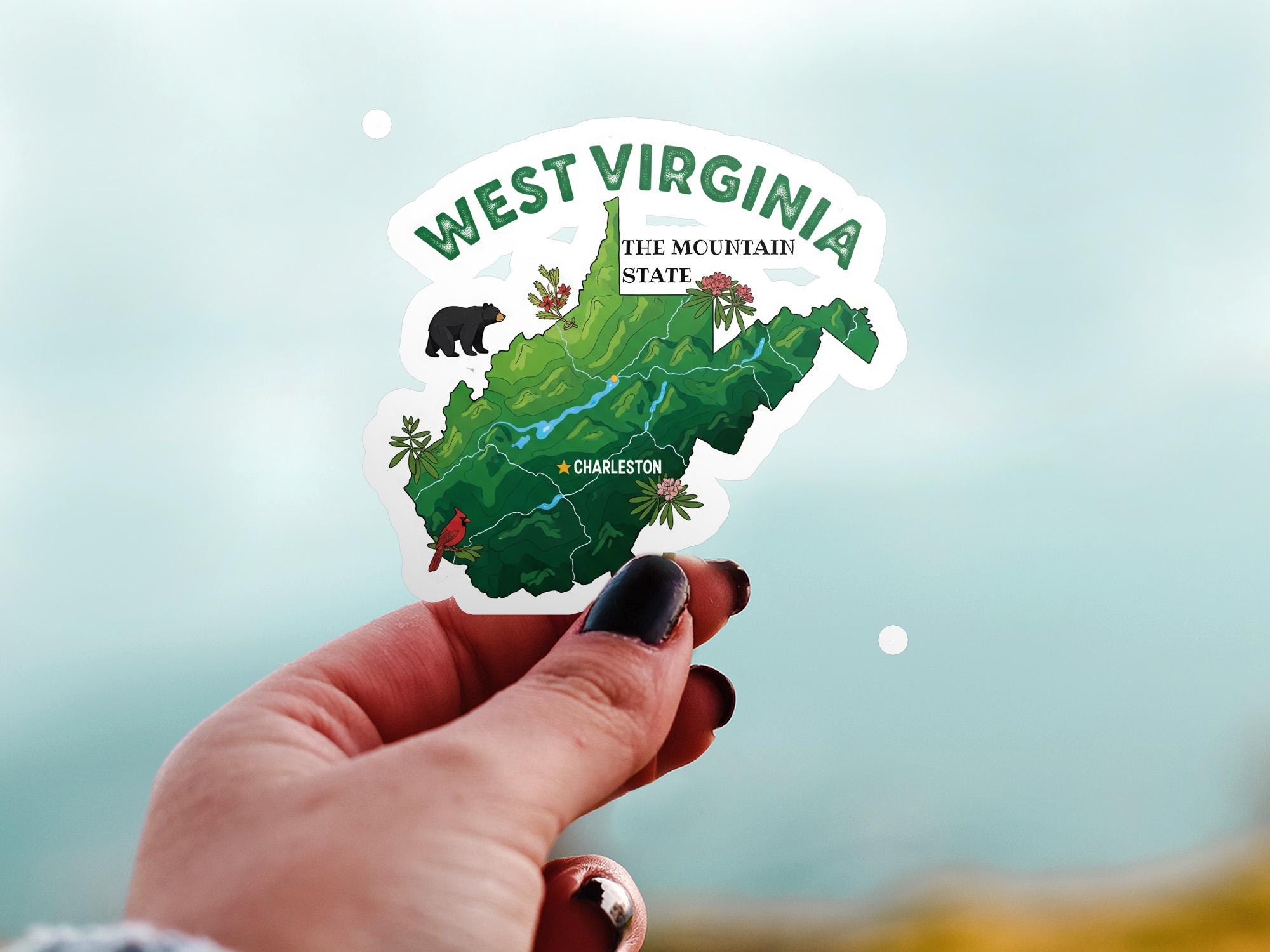 West Virginia State Sticker, USA Kiss-Cut Vinyl, Landmark Waterproof Decal, United States Travel Collection