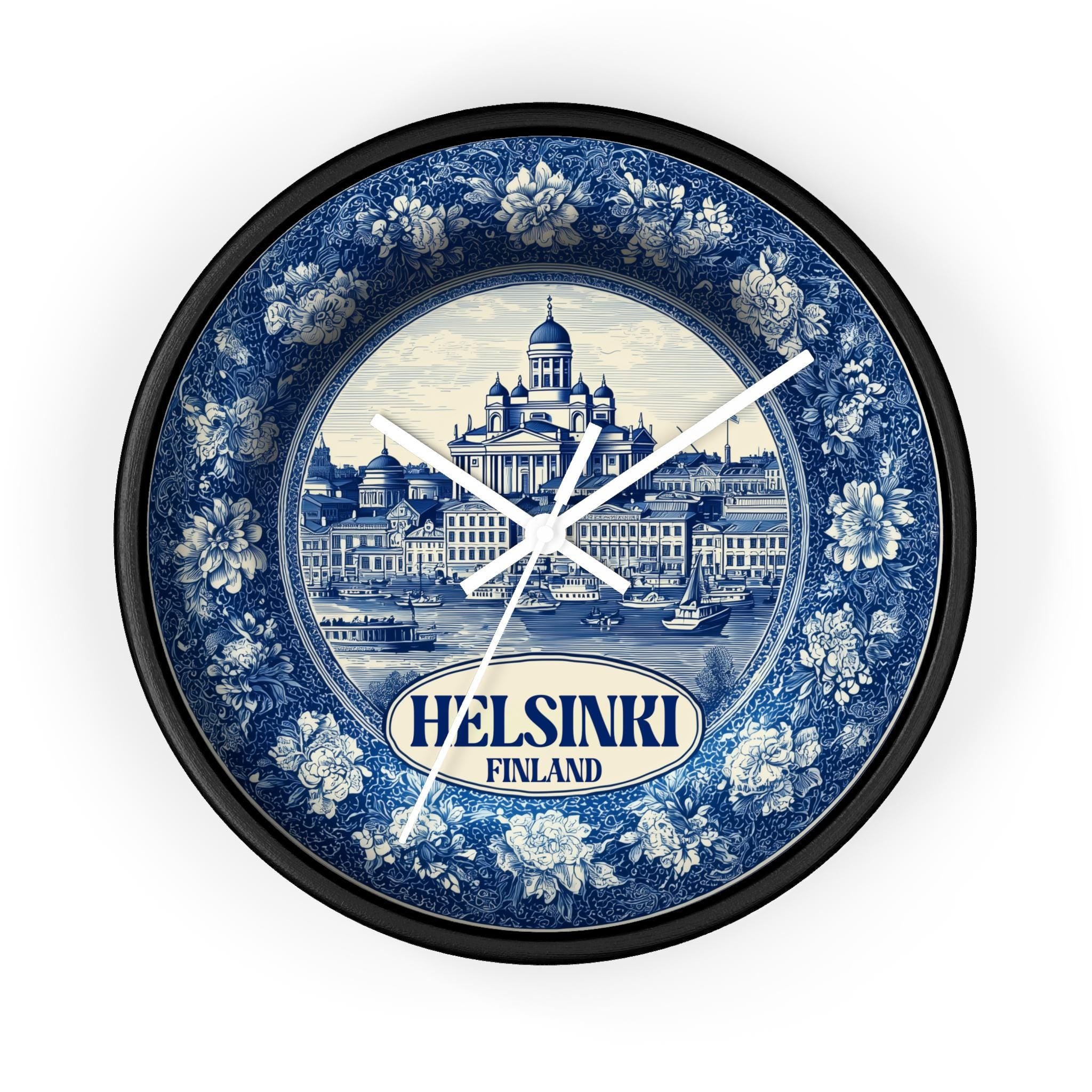 Helsinki Finland Wall Clock, Delf style Home Decor, Vintage City Travel Keepsake Art
