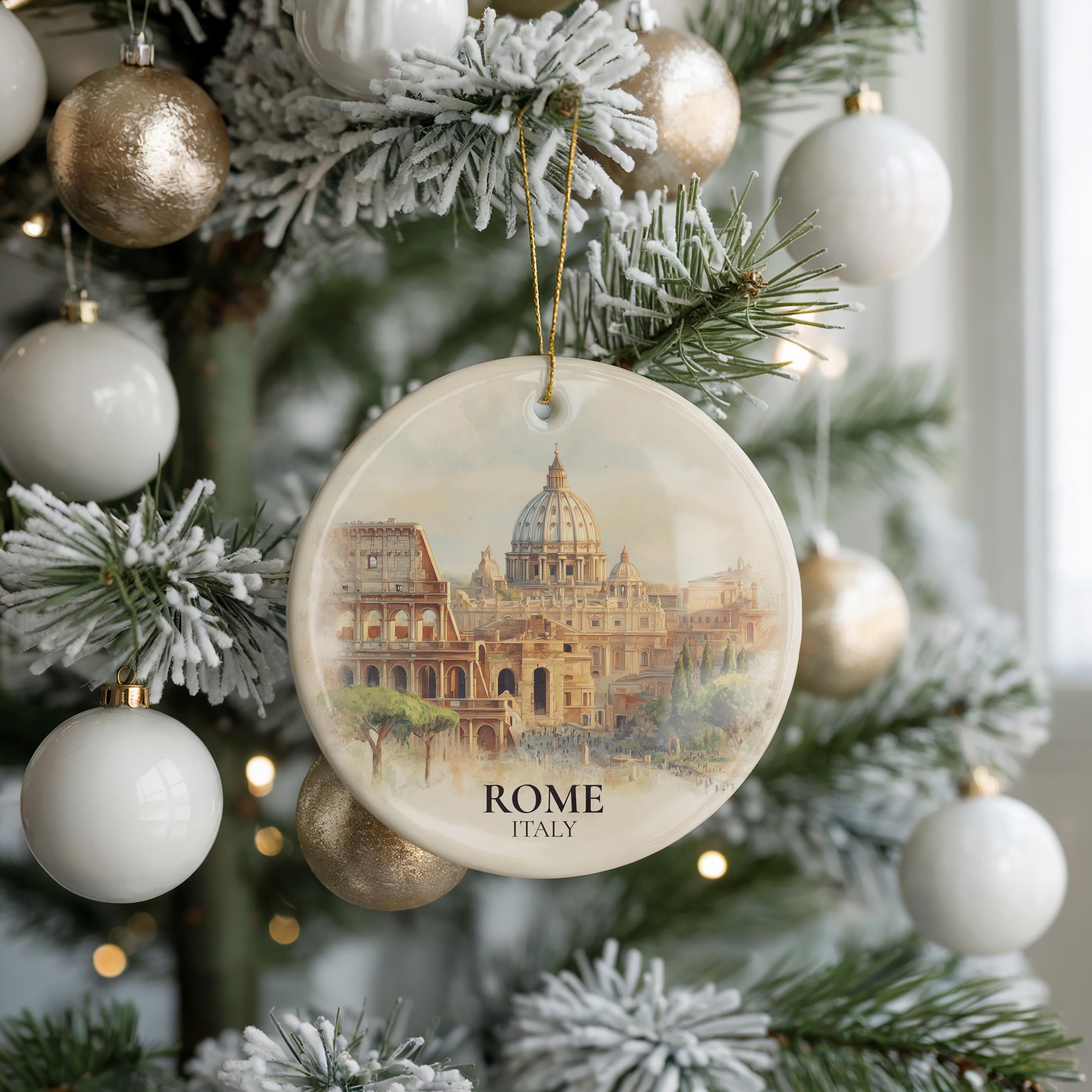 Rome Italy Personalized Watercolor Ornament, Custom Ceramic Christmas gift, Travel Keepsake