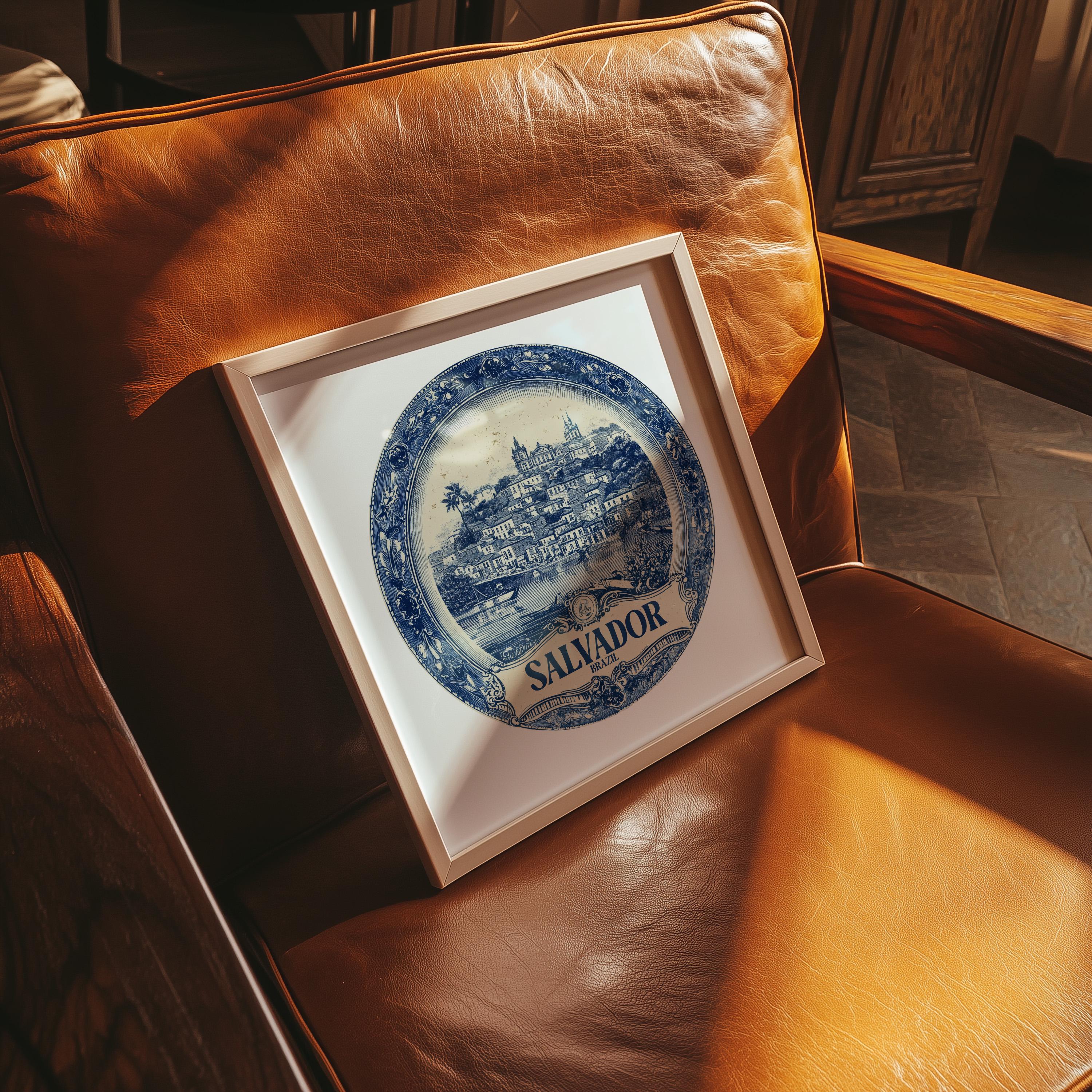 Salvador Brazil Wall Art, Vintage Delft Blue Poster, City Print, Travel Home Decor