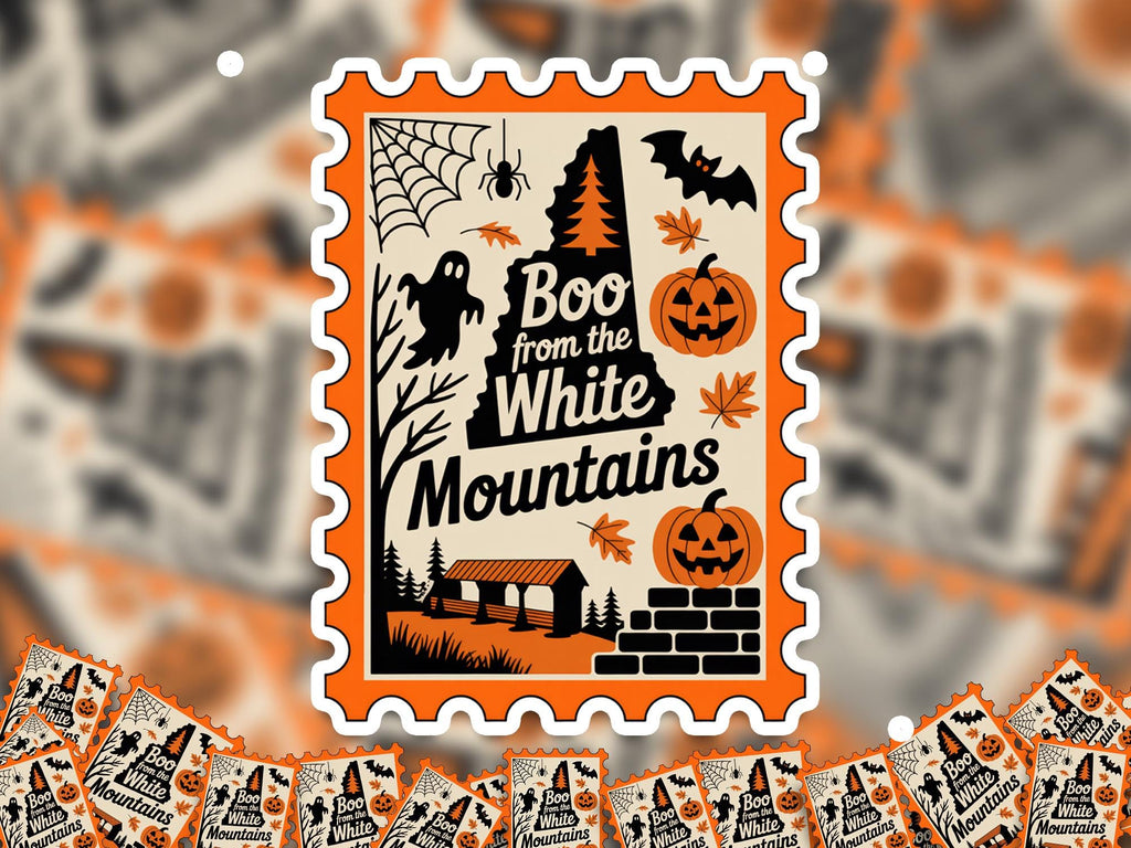 New Hampshire Stamp Halloween Sticker, Spooky USA Kiss-Cut Vinyl, Waterproof Decal, United States Travel