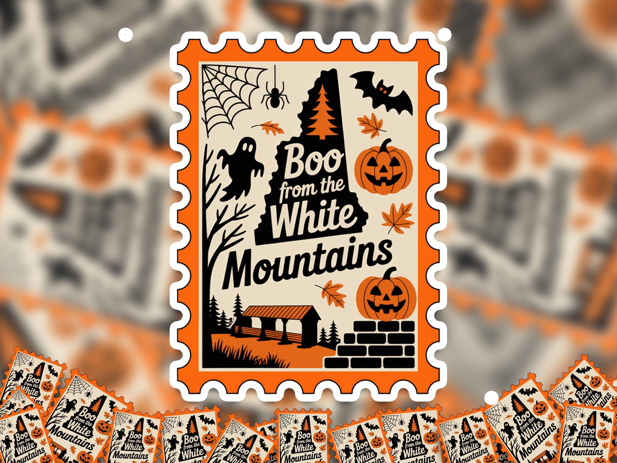 New Hampshire Stamp Halloween Sticker, Spooky USA Kiss-Cut Vinyl, Waterproof Decal, United States Travel