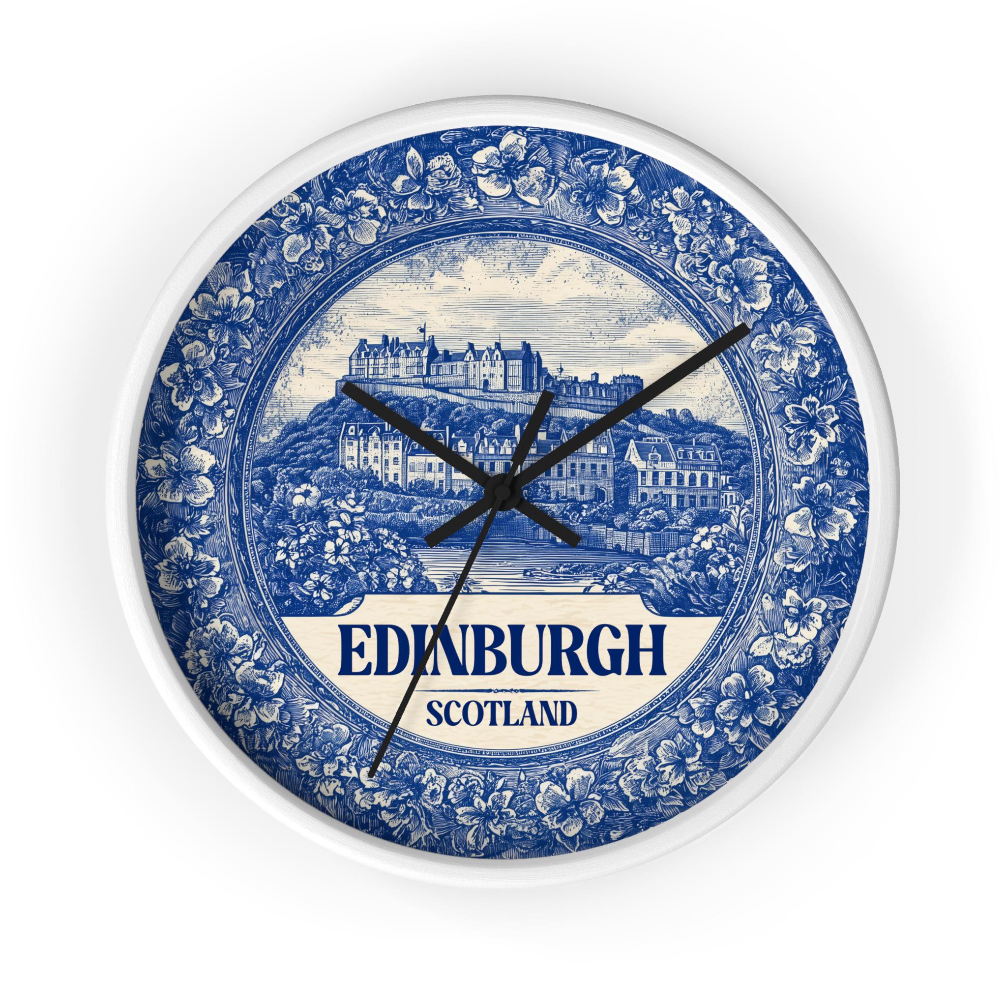 Edinburgh Scotland Wall Clock, Delf style Home Decor, Vintage City Travel Keepsake Art
